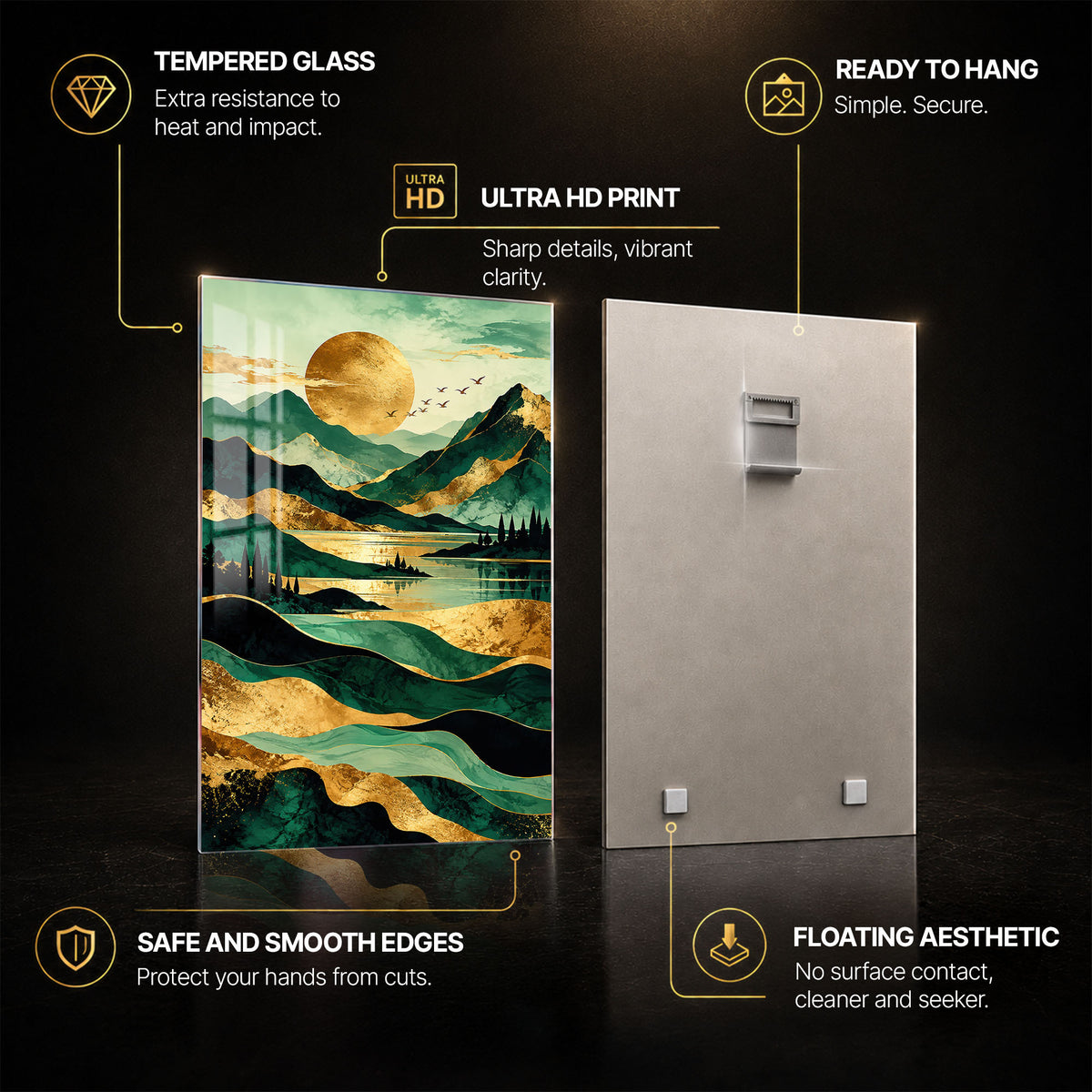 Moonlit Mountain — tempered glass, ultra HD print, ready to hang