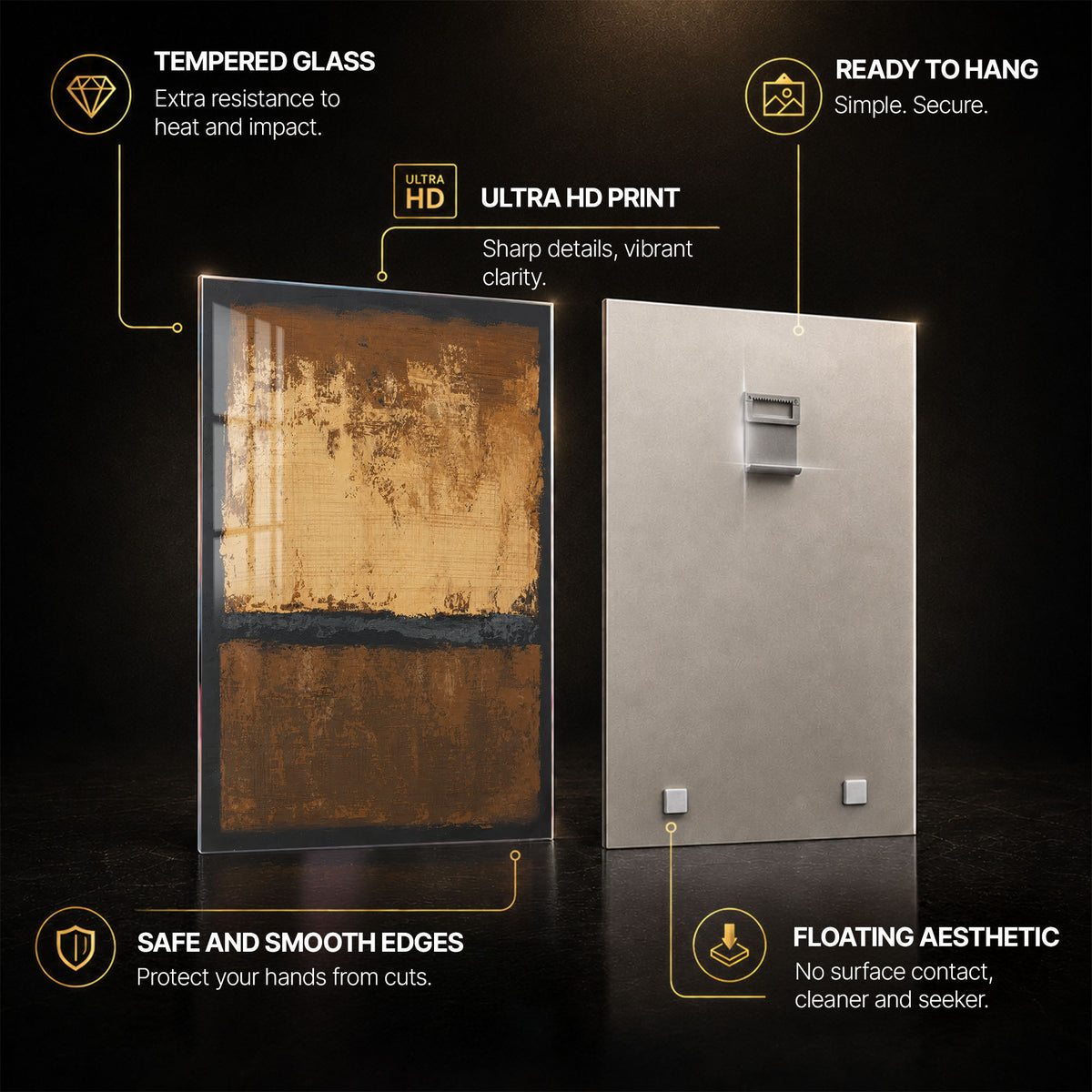 Bronze Divide — tempered glass, ultra HD print, ready to hang