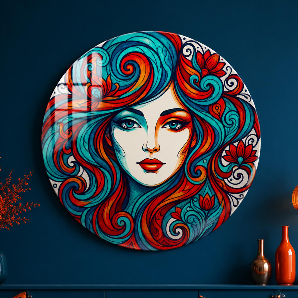 Flame-Haired Muse in a modern room