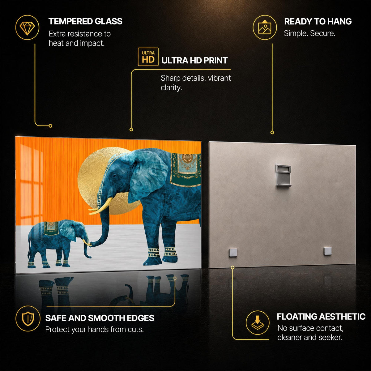 Artronauts Glass Print Ornamental Elephants Glass Wall Art