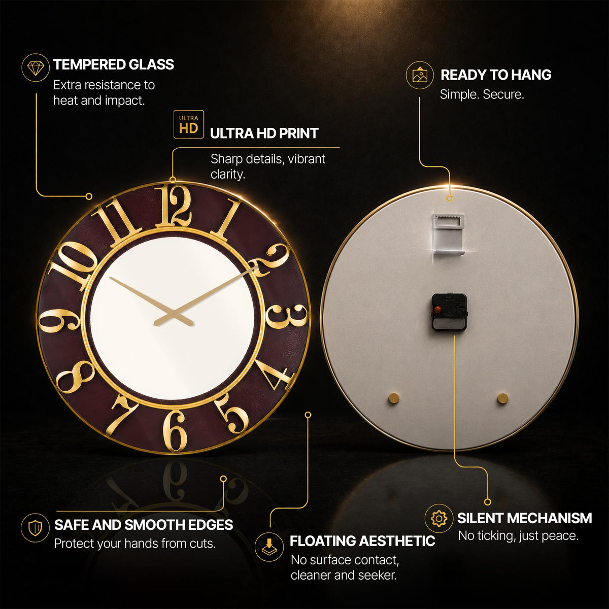 Golden Number Dial — tempered glass, ultra HD print, ready to hang