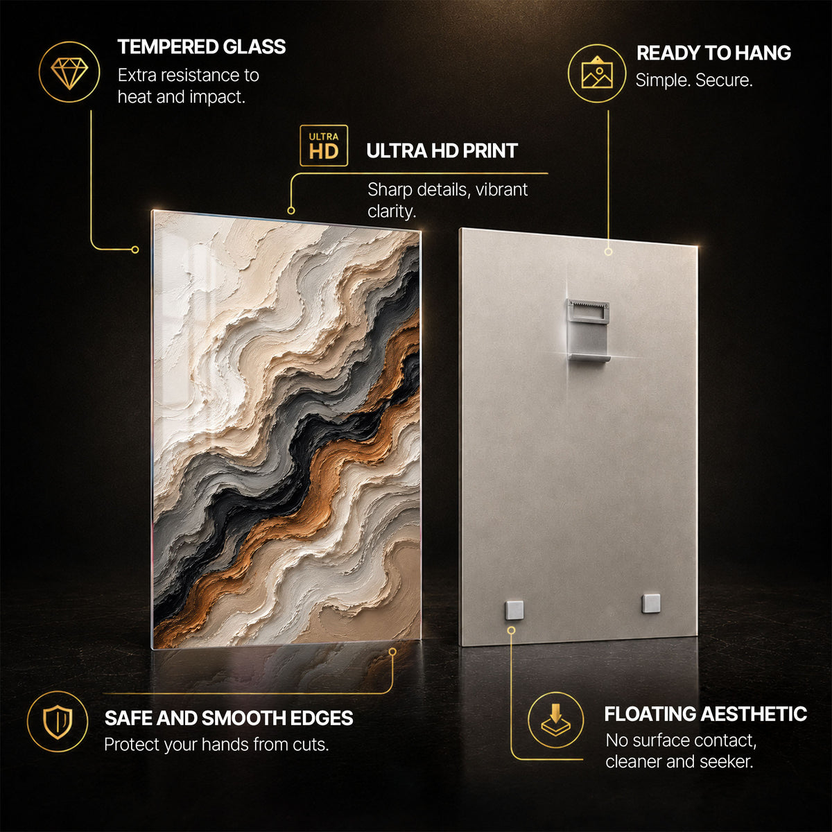 Gilded Earthflow — tempered glass, ultra HD print, ready to hang