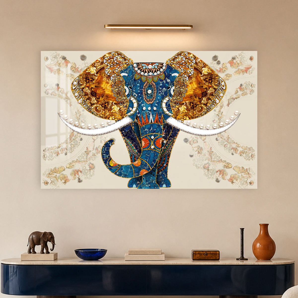Mosaic Elephant Portrait in a modern room