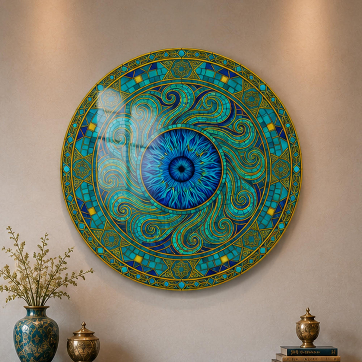 Turquoise Mystic Eye — tempered glass, ultra HD print, ready to hang