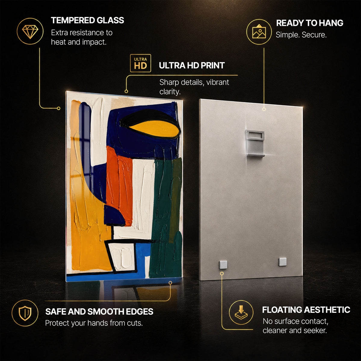 Primal Colour Blocks — tempered glass, ultra HD print, ready to hang