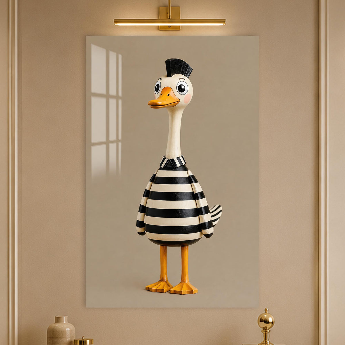 Striped Duck Character in a modern room