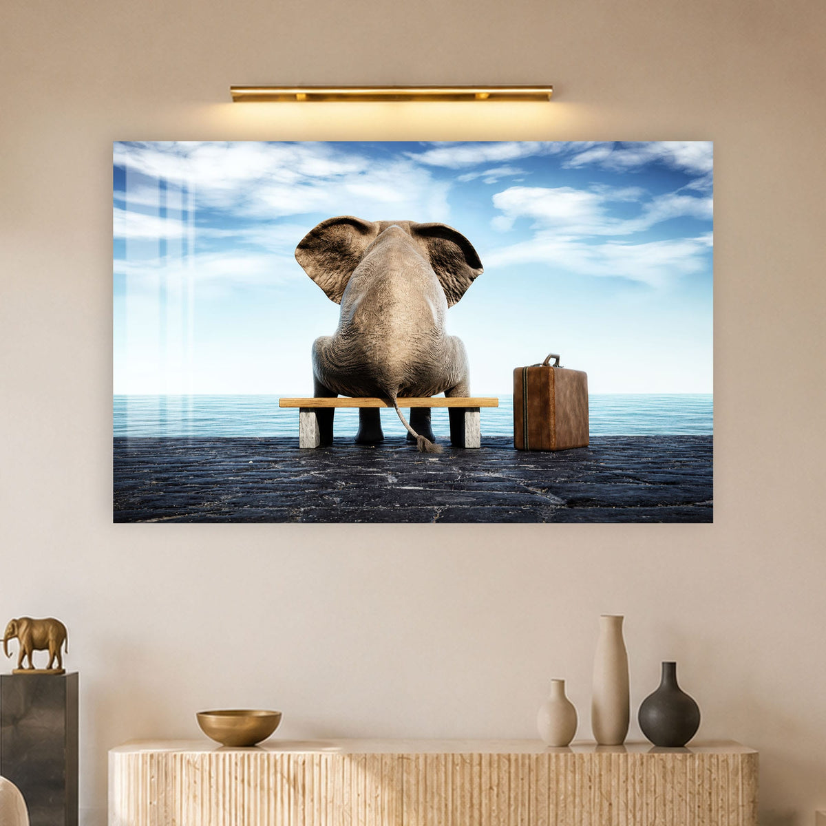 Artronauts Glass Print Elephant Waiting Seaside Glass Wall Art
