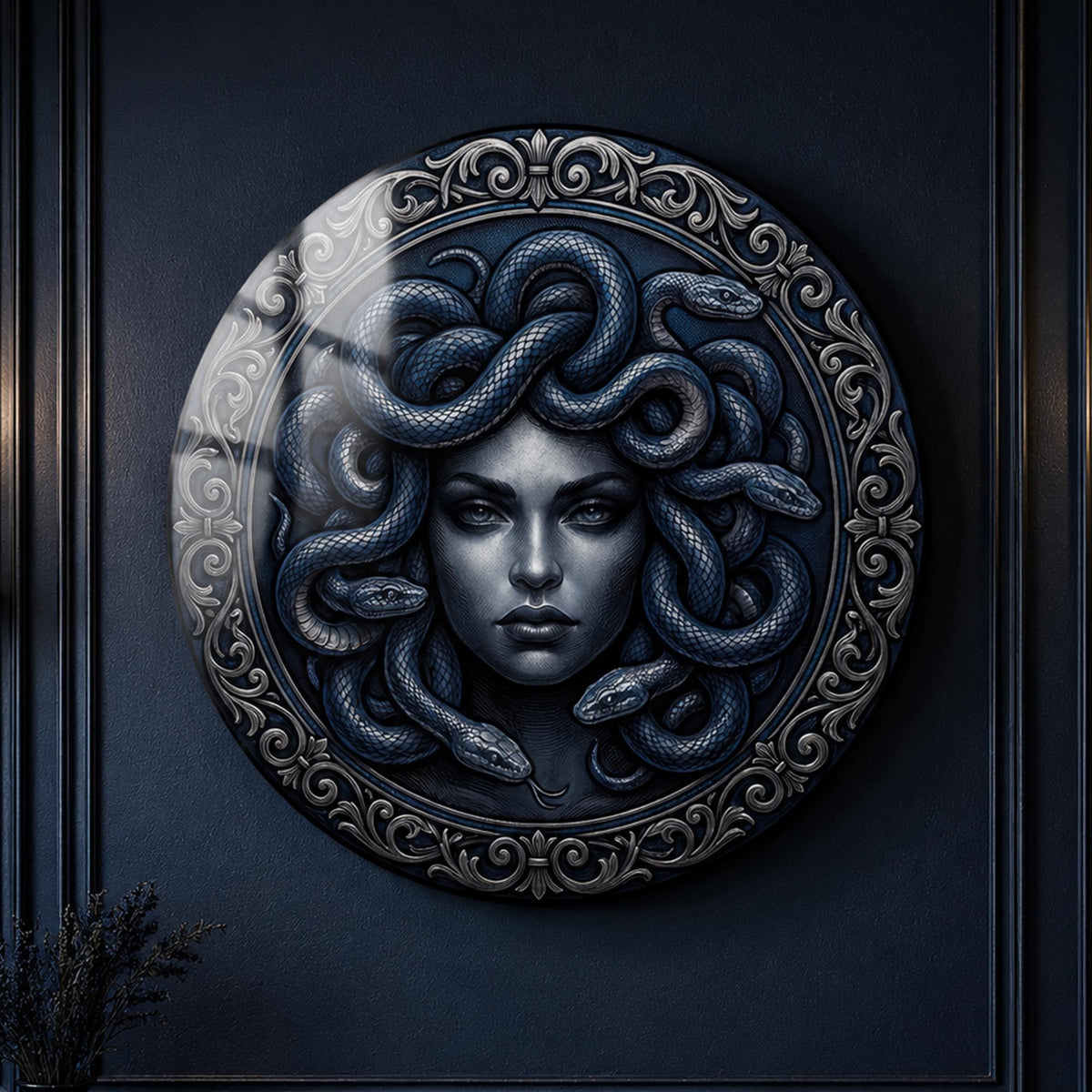Midnight Medusa — tempered glass, ultra HD print, ready to hang