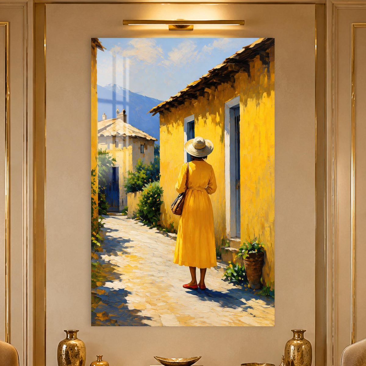 Woman in Yellow Street in a modern room