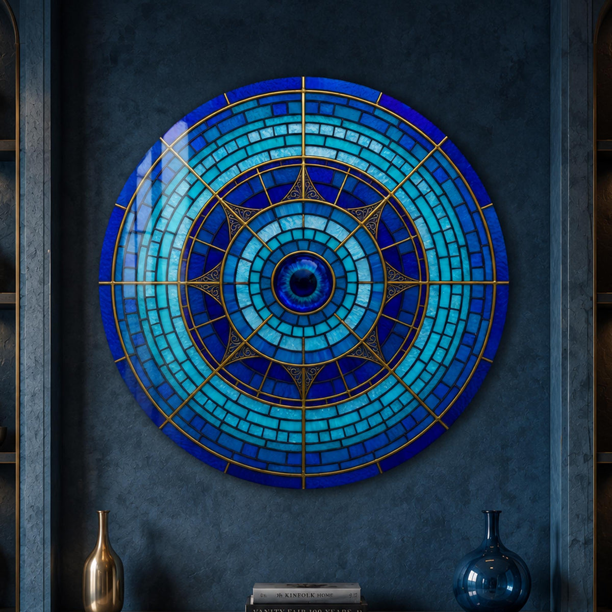 Sapphire Mosaic Eye — tempered glass, ultra HD print, ready to hang