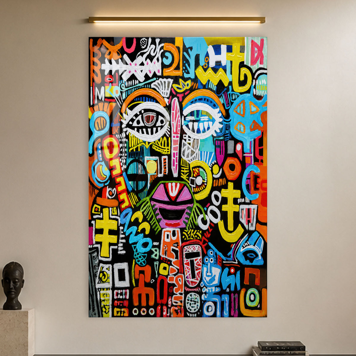 Urban Tribal Face in a modern room