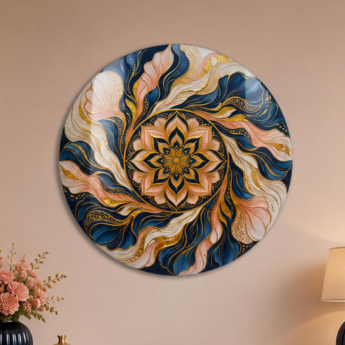Royal Petal Swirl — tempered glass, ultra HD print, ready to hang