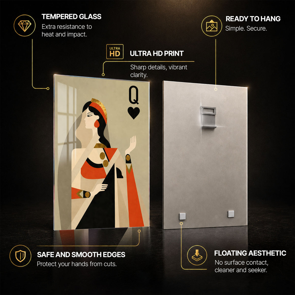 Queen Of Hearts — tempered glass, ultra HD print, ready to hang