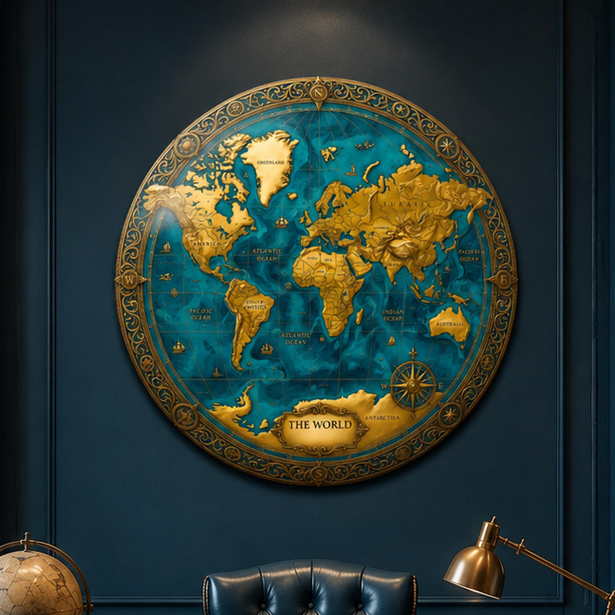 Turquoise Explorer Map — tempered glass, ultra HD print, ready to hang