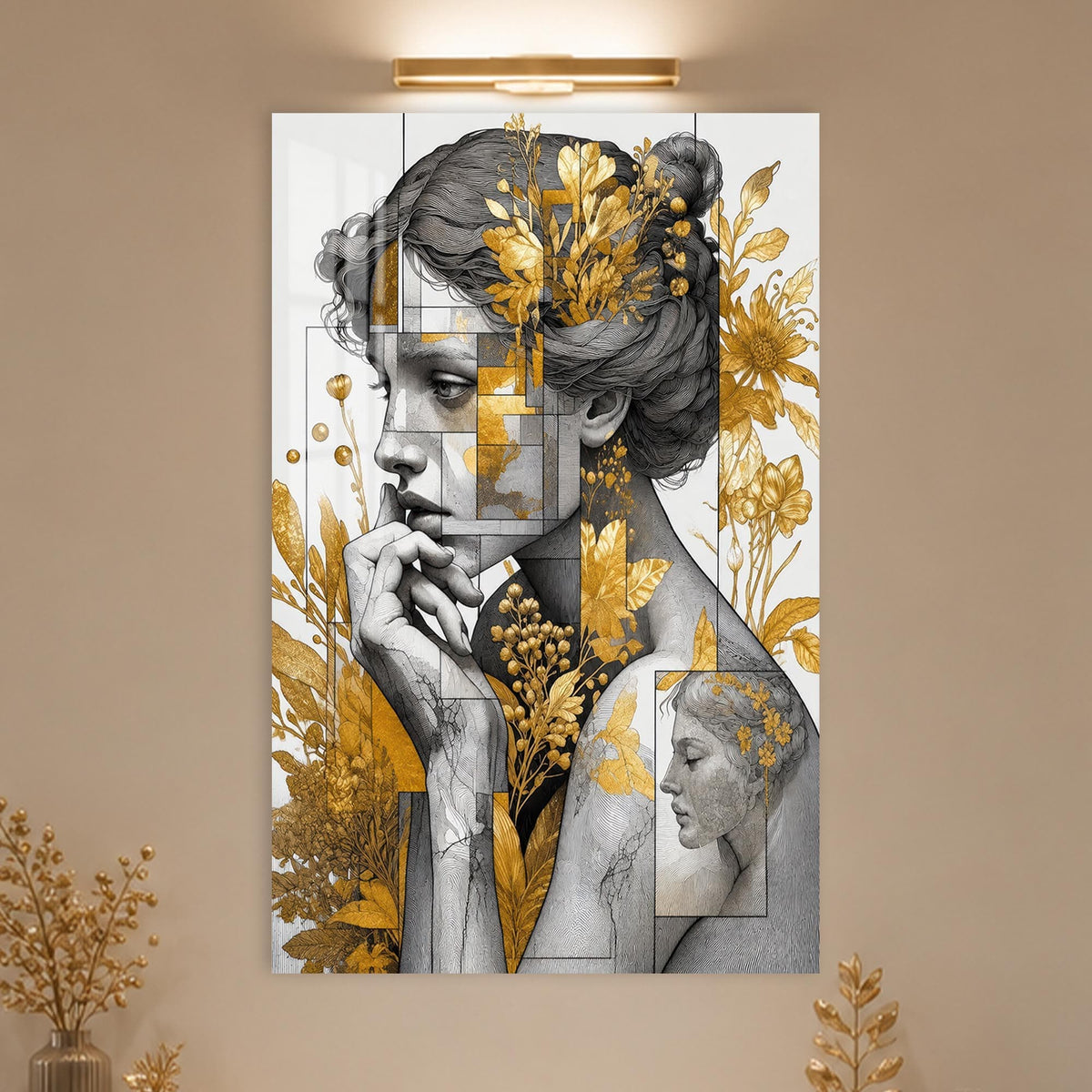 Artronauts Glass Print Golden Botanical Muse Glass Wall Art