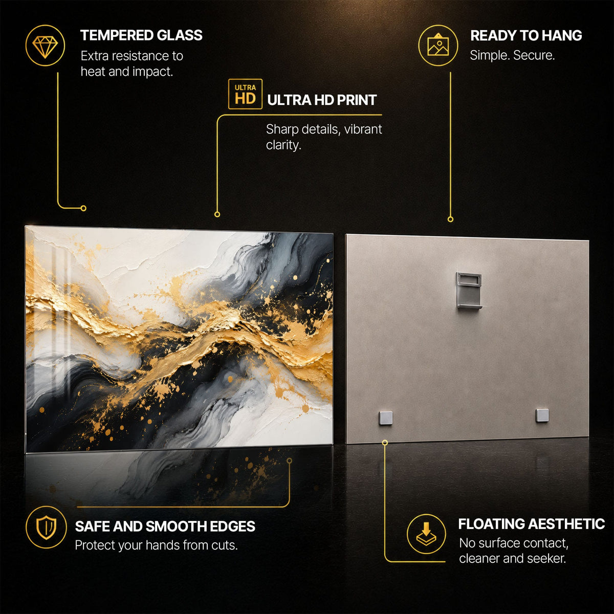 Gilded Marble Current — tempered glass, ultra HD print, ready to hang