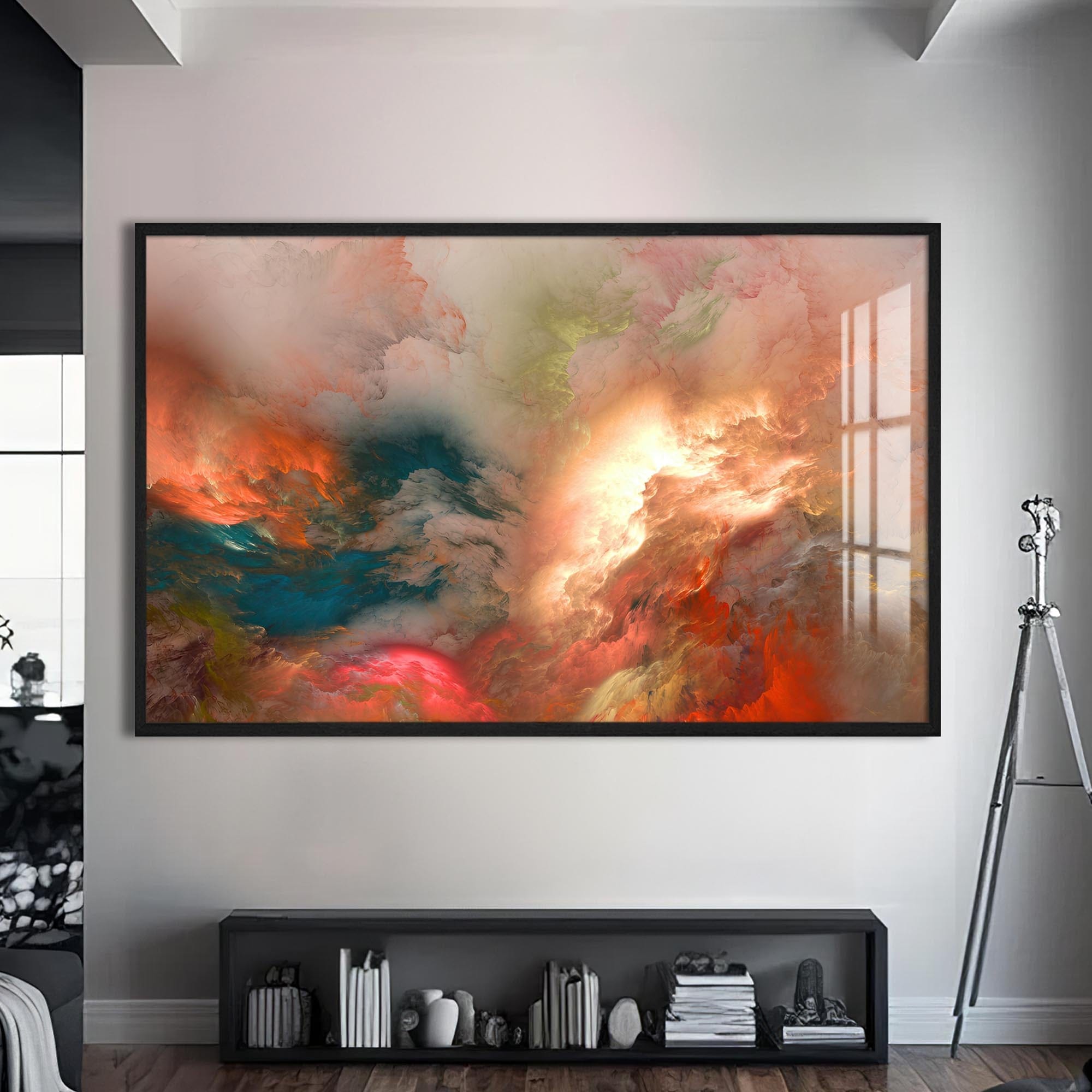 Artronauts Glass Print S | 72x46 cm | 28.3"x18.1" / Black Aurora Flux-Abstract Tempered Glass Wall Art