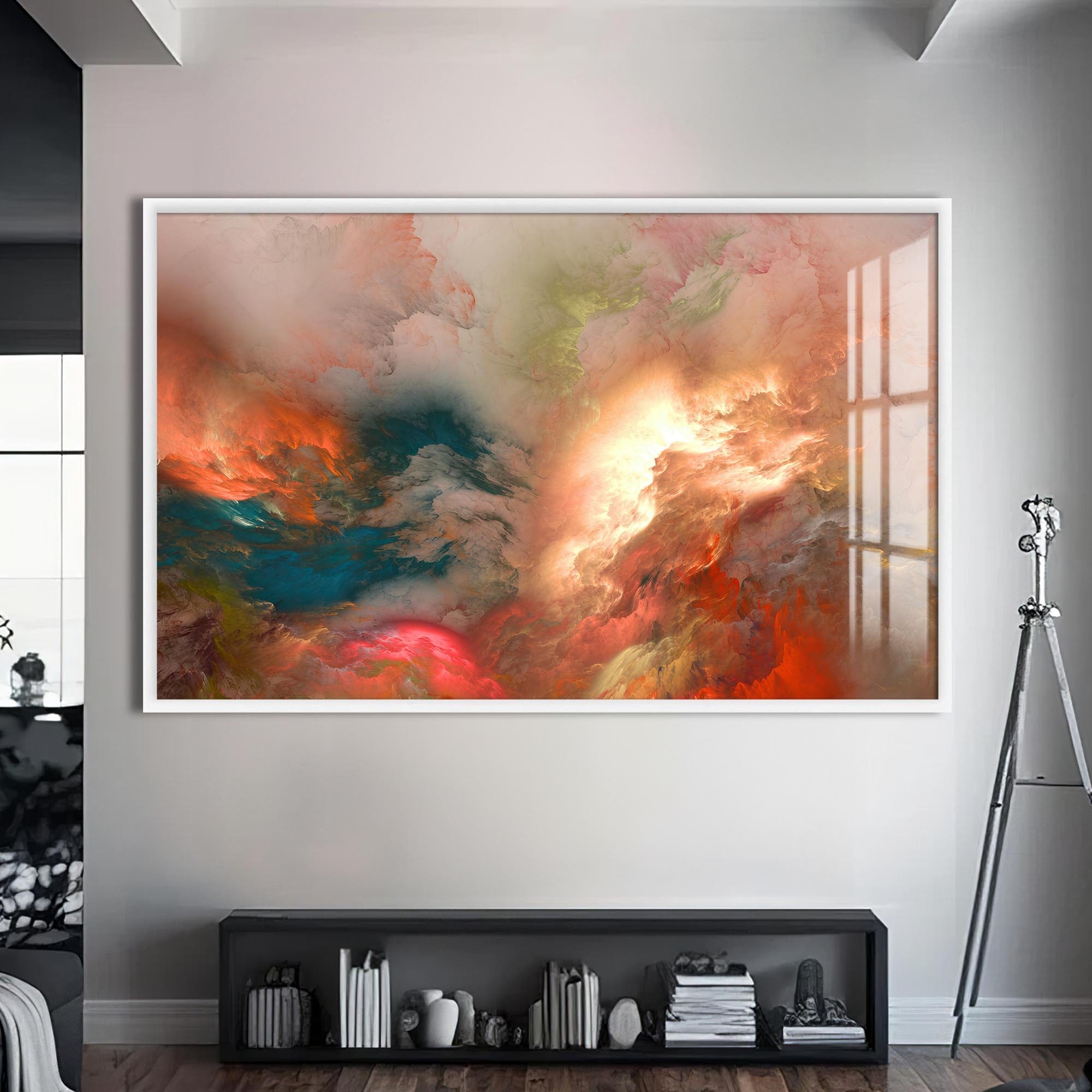 Artronauts Glass Print S | 72x46 cm | 28.3"x18.1" / White Aurora Flux-Abstract Tempered Glass Wall Art