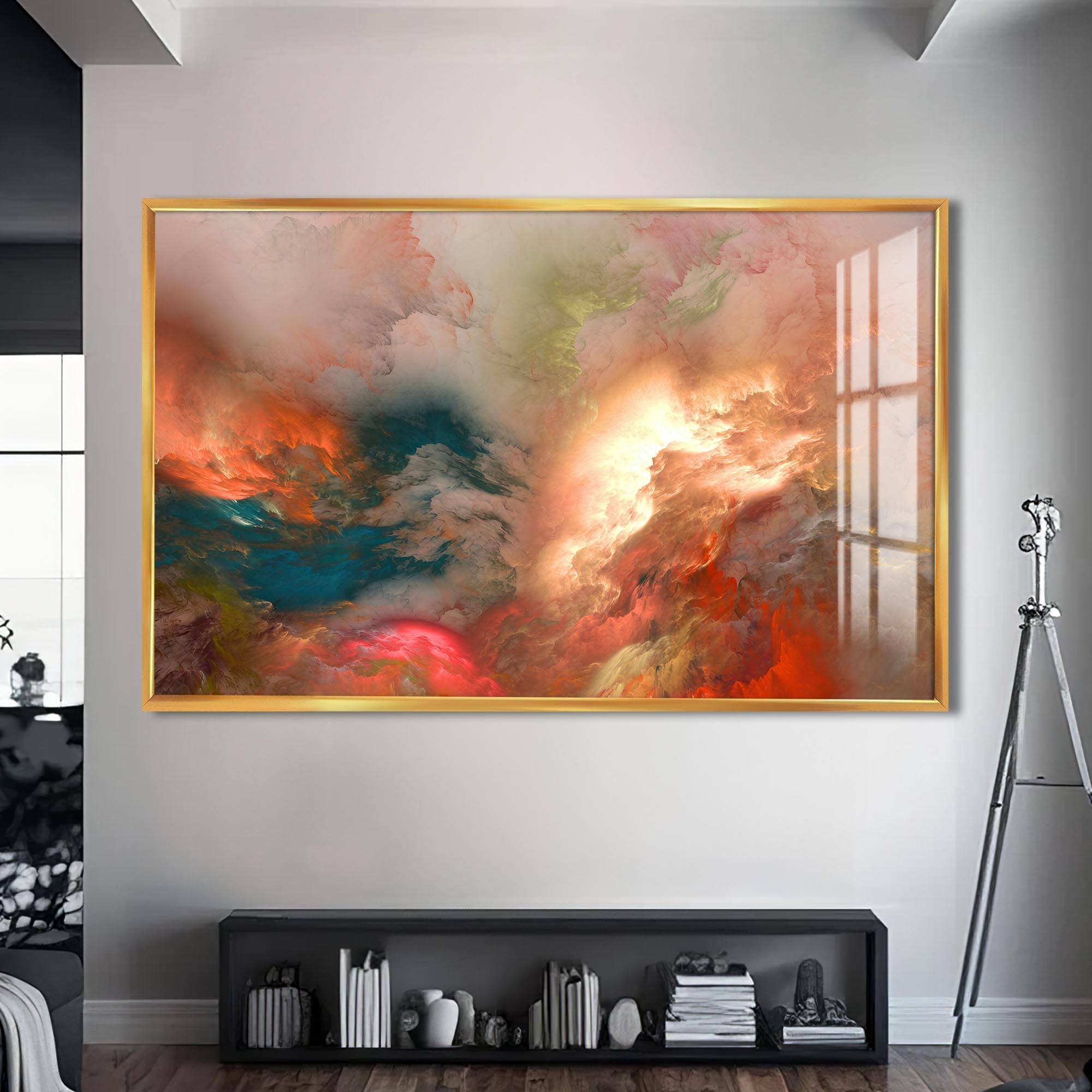 Artronauts Glass Print S | 72x46 cm | 28.3"x18.1" / Gold Aurora Flux-Abstract Tempered Glass Wall Art