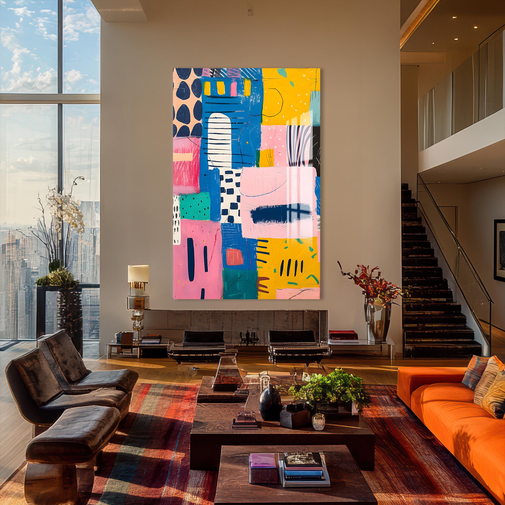 Artronauts Glass Print Abstract Geo Blocks- Tempered Glass Wall Art