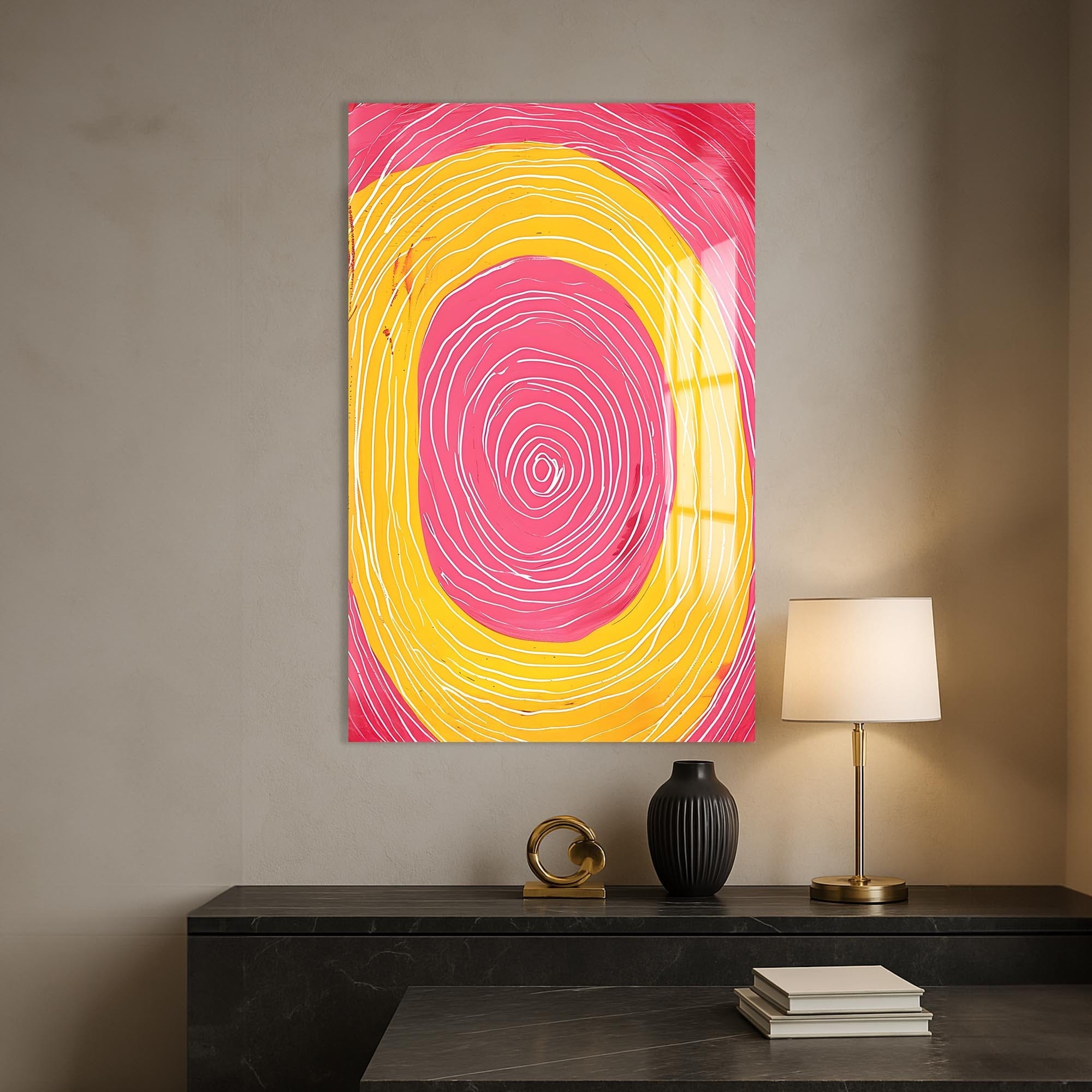 Artronauts Glass Print Abstract Pink & Yellow Spiral- Tempered Glass Wall Art