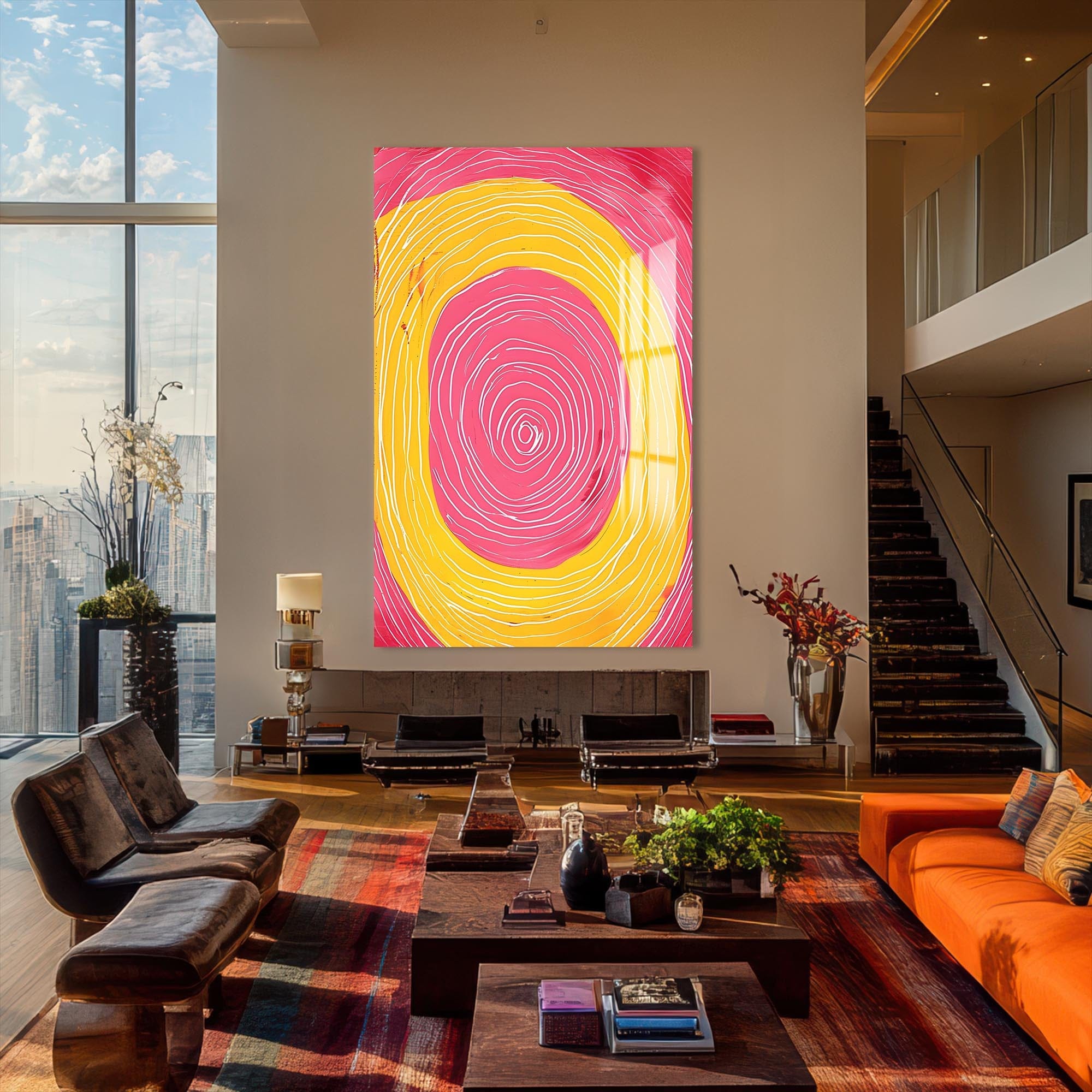 Artronauts Glass Print Abstract Pink & Yellow Spiral- Tempered Glass Wall Art