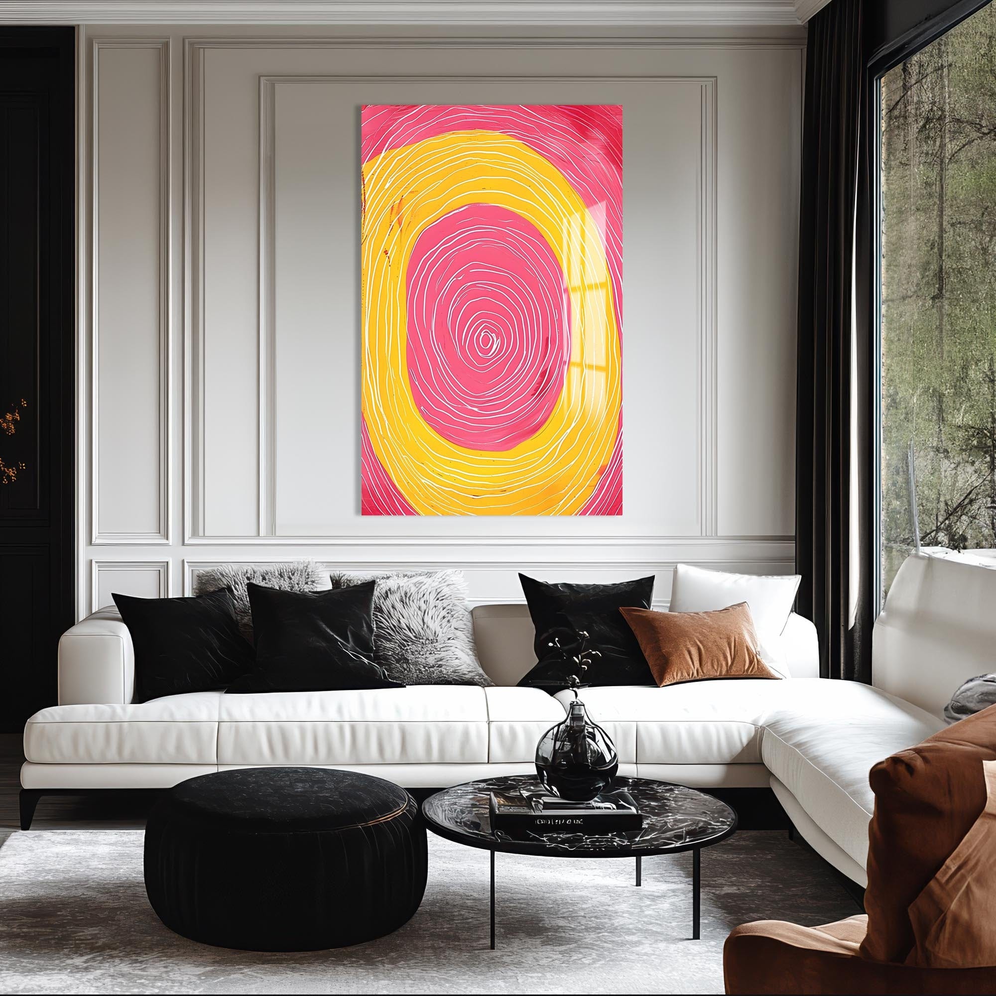 Artronauts Glass Print Abstract Pink & Yellow Spiral- Tempered Glass Wall Art