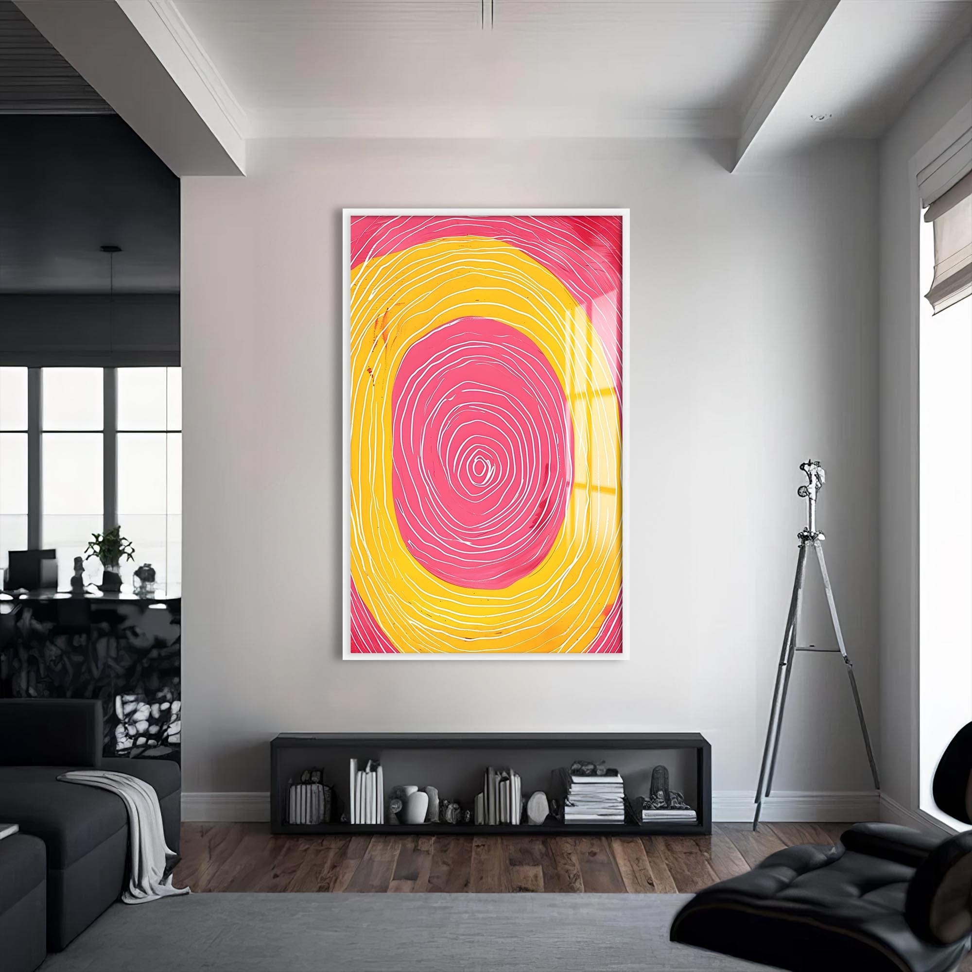 Artronauts Glass Print S | 72x46 cm | 28.3"x18.1" / White Abstract Pink & Yellow Spiral- Tempered Glass Wall Art