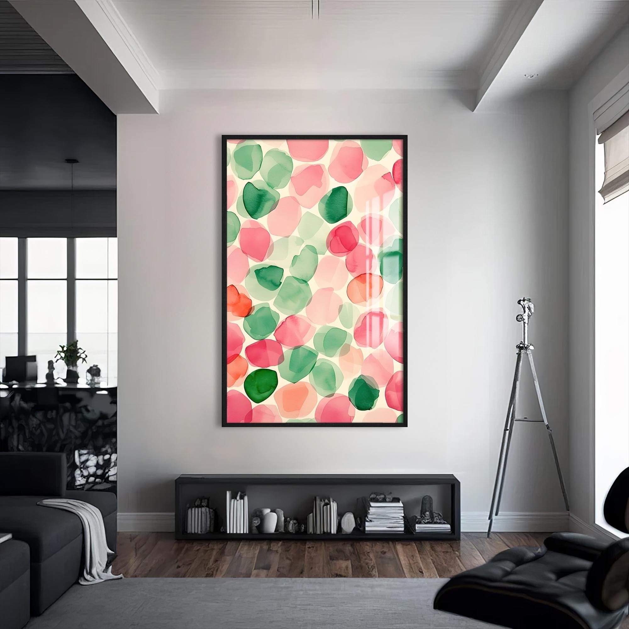 Artronauts Glass Print S | 72x46 cm | 28.3"x18.1" / Black Watercolour Petals-Abstract Tempered Glass Wall Art