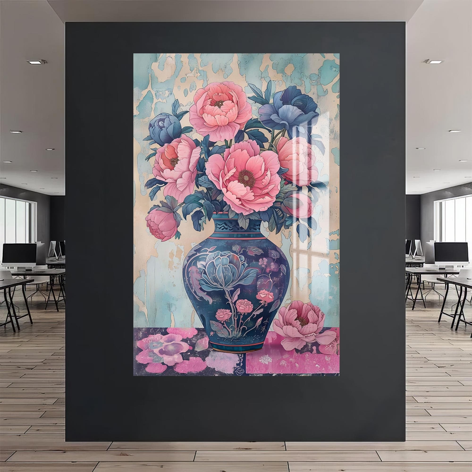 Artronauts Glass Print Floral Vase II- Abstarct Tempered Glass Wall Art