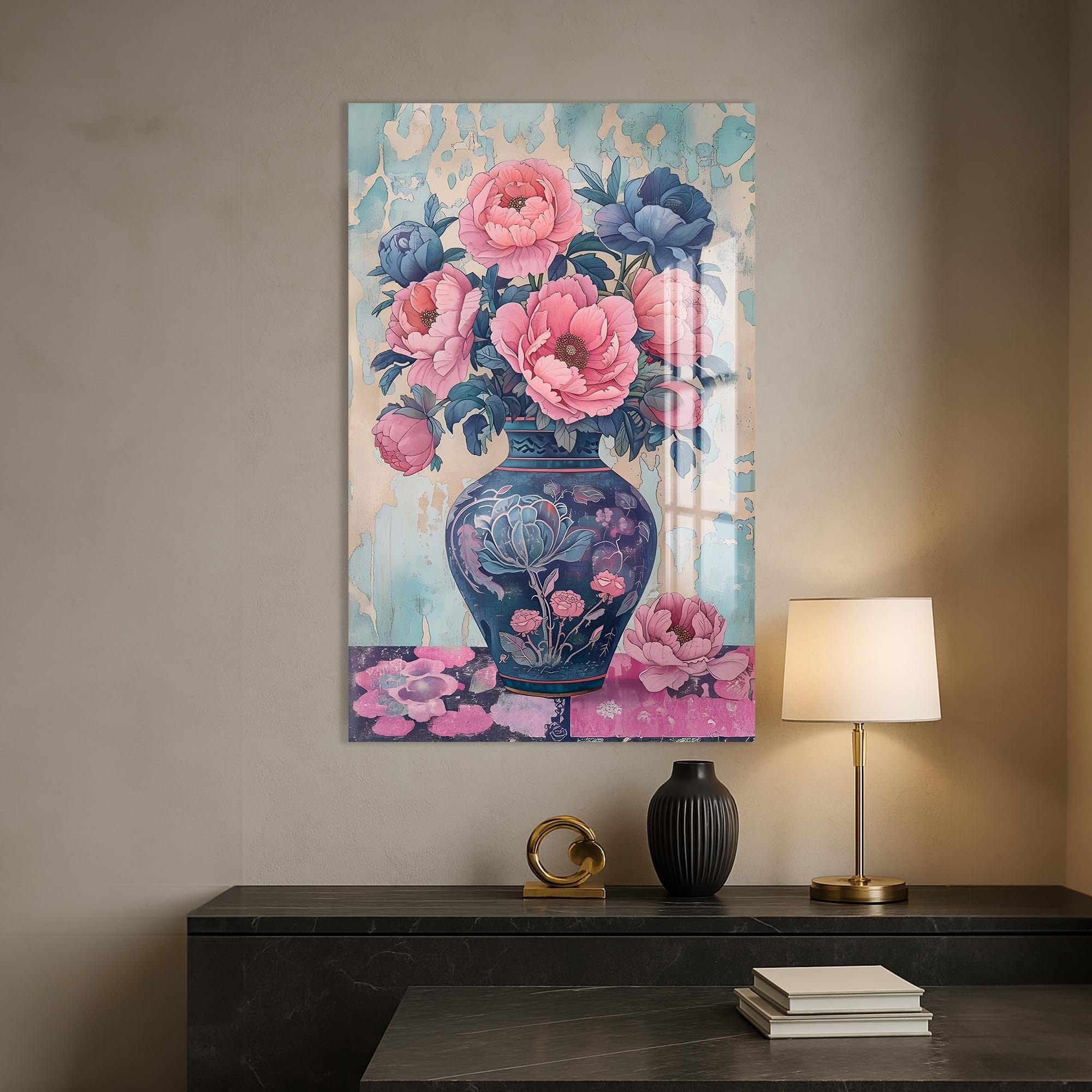 Artronauts Glass Print Floral Vase II- Abstarct Tempered Glass Wall Art