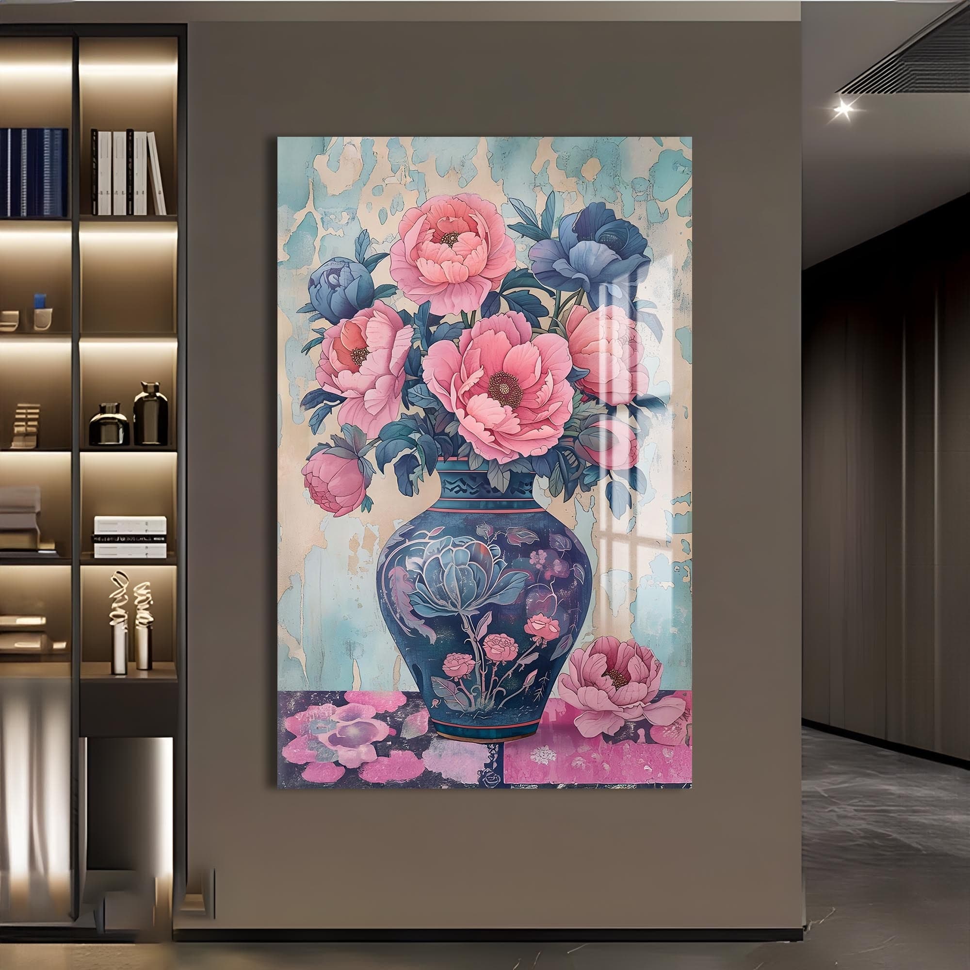 Artronauts Glass Print Floral Vase II- Abstarct Tempered Glass Wall Art