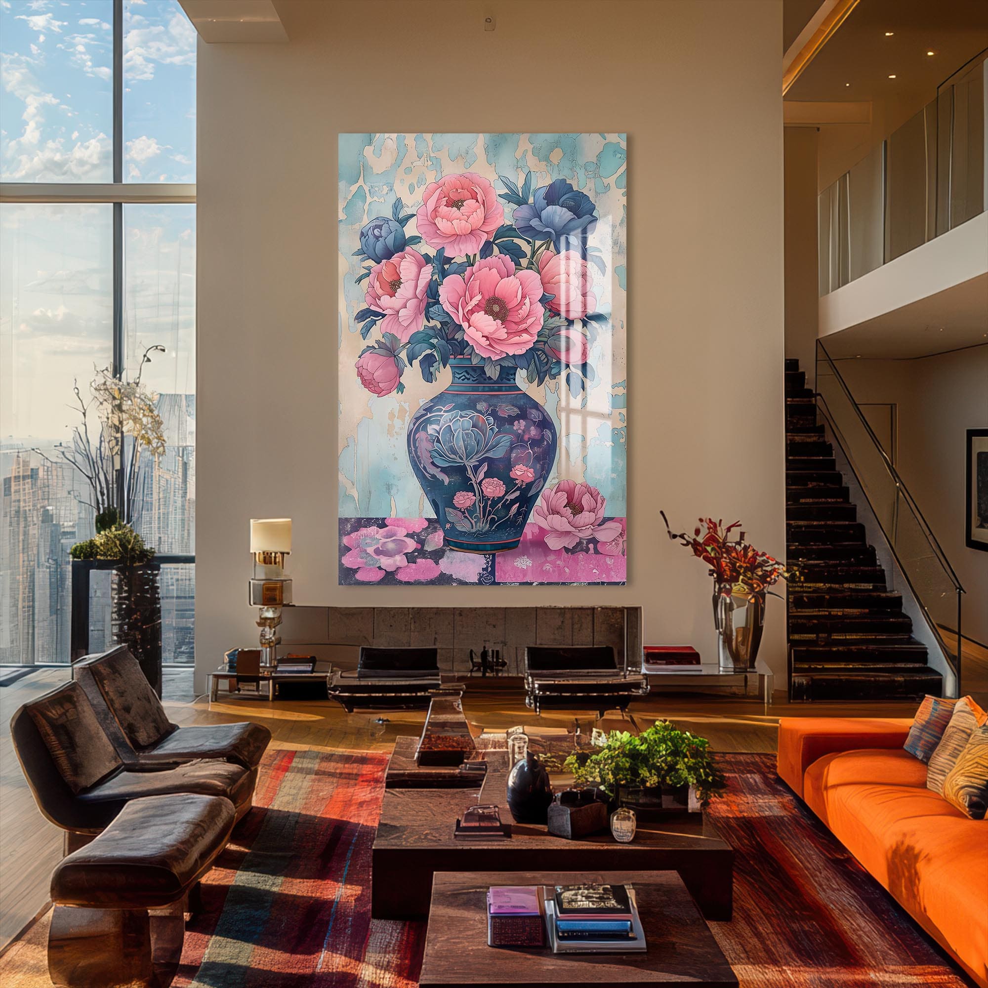 Artronauts Glass Print Floral Vase II- Abstarct Tempered Glass Wall Art