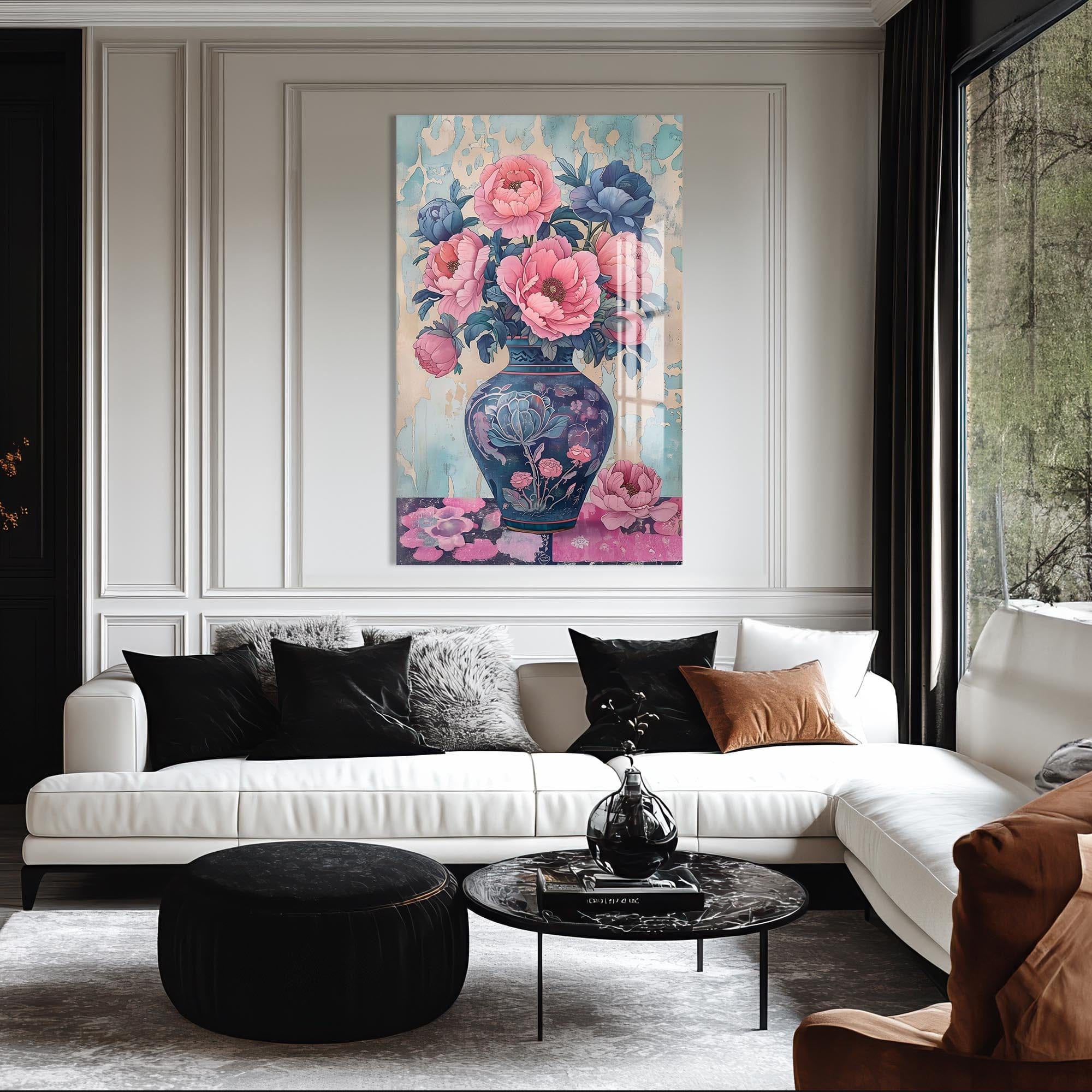 Artronauts Glass Print Floral Vase II- Abstarct Tempered Glass Wall Art