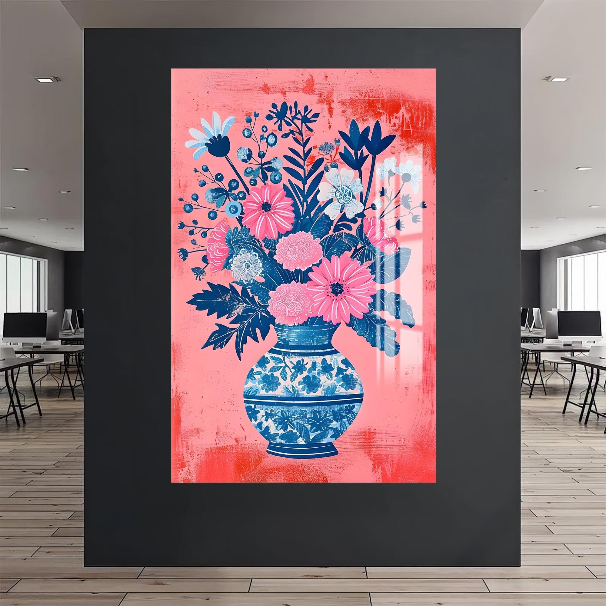 Artronauts Glass Print Floral Vase-Abstract Tempered Glass Wall Art