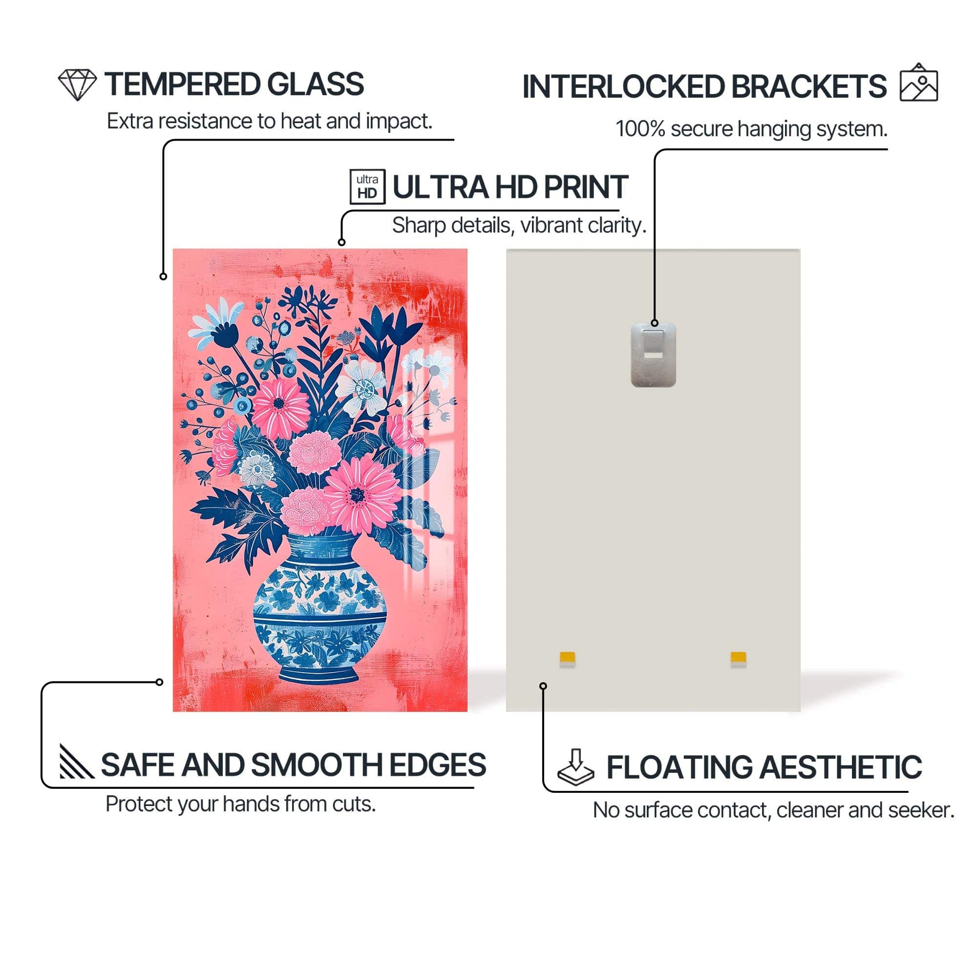 Artronauts Glass Print Floral Vase-Abstract Tempered Glass Wall Art