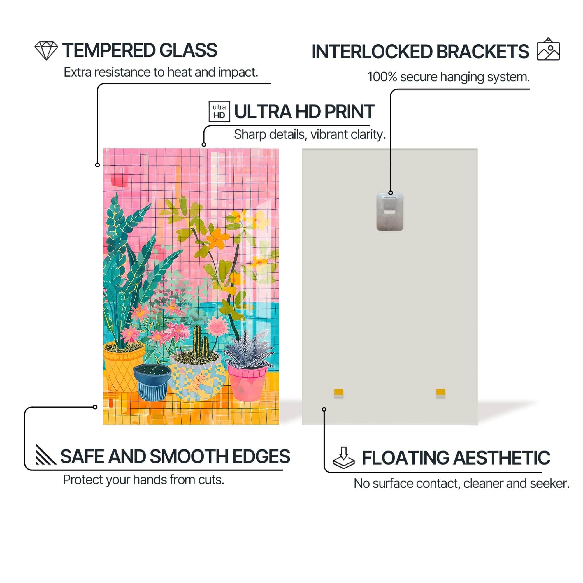 Artronauts Glass Print Balcony Pots - Abstract Tempered Glass Wall Art