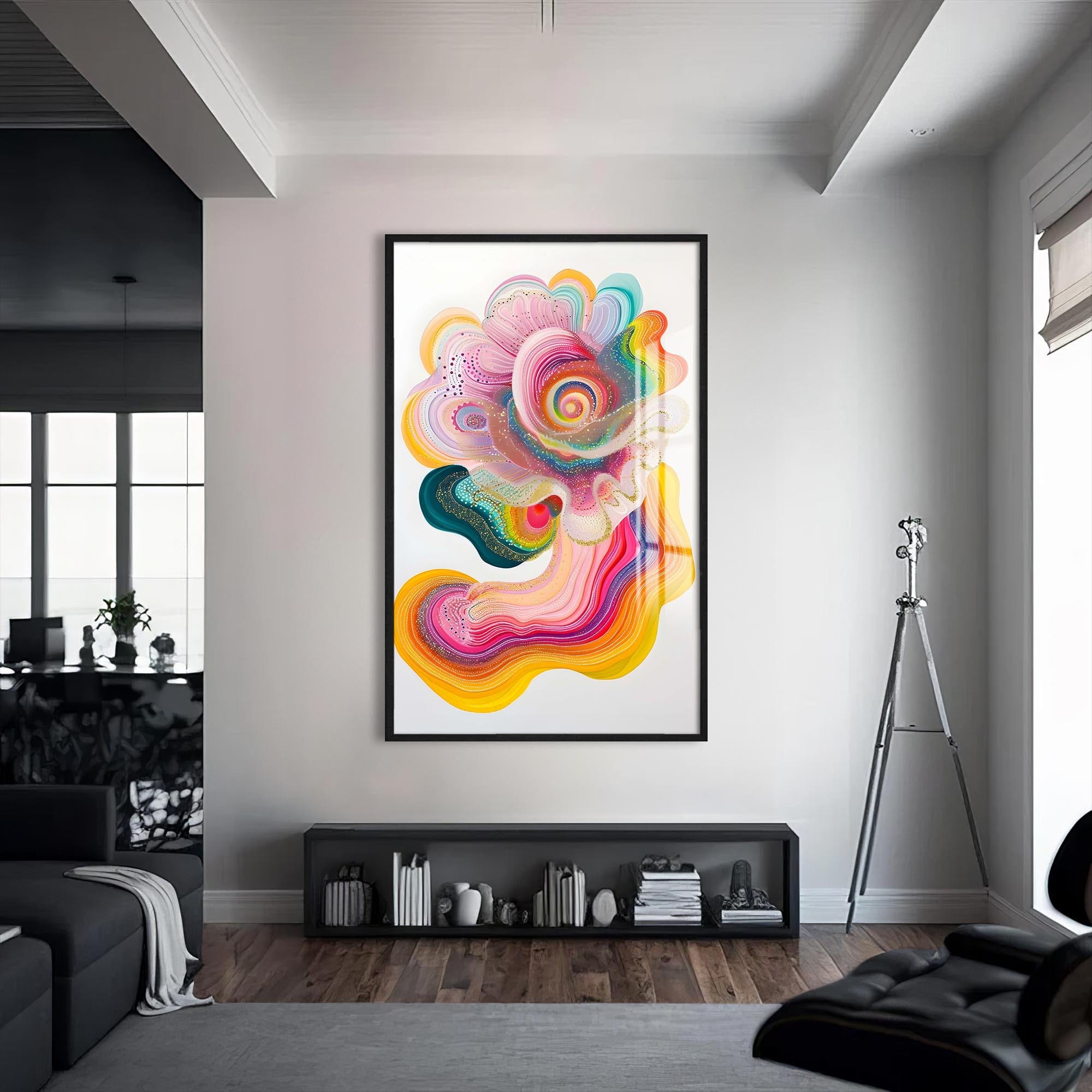 Artronauts Glass Print S | 72x46 cm | 28.3"x18.1" / Black Colour Bloom- Abstract Tempered Glass Wall Art