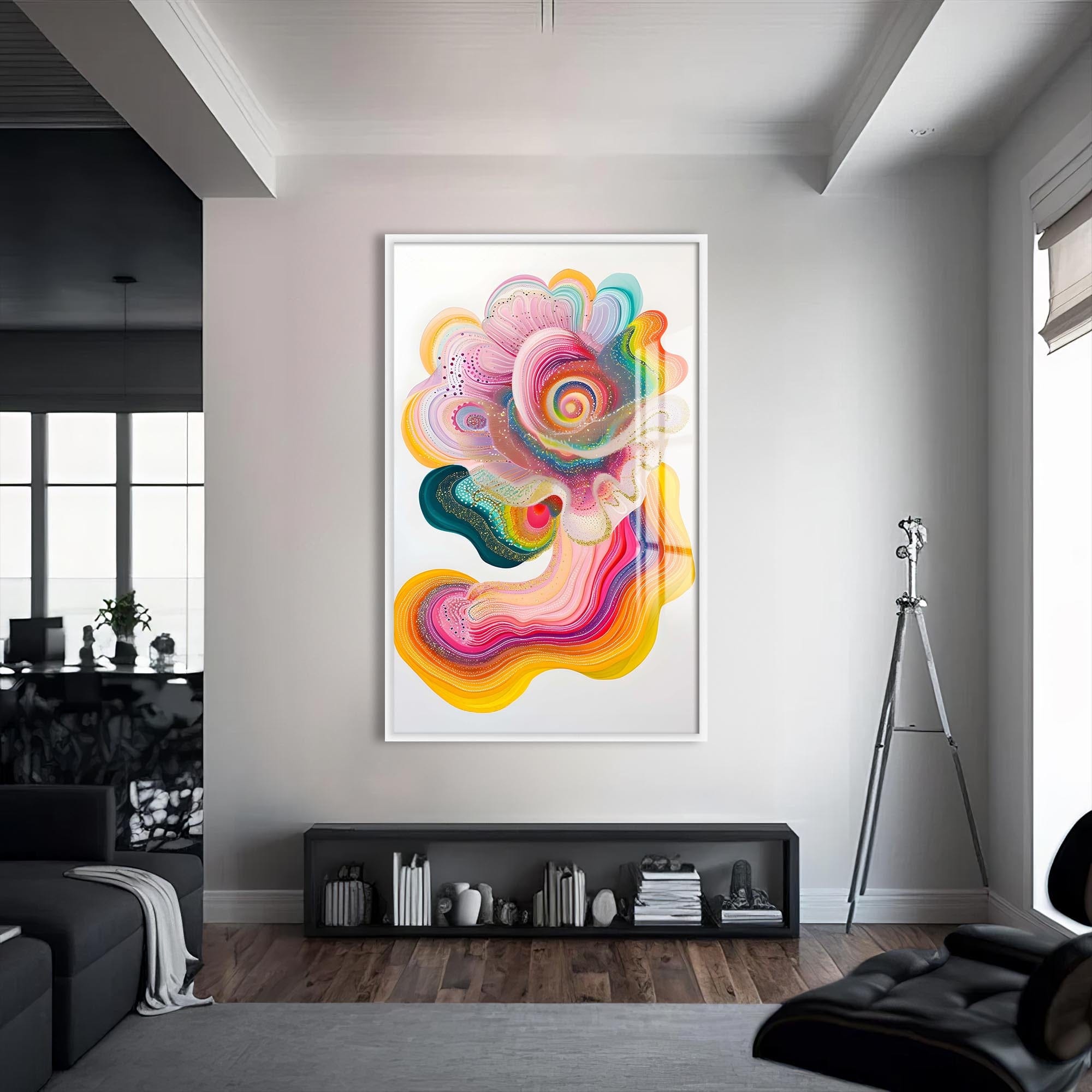 Artronauts Glass Print S | 72x46 cm | 28.3"x18.1" / White Colour Bloom- Abstract Tempered Glass Wall Art