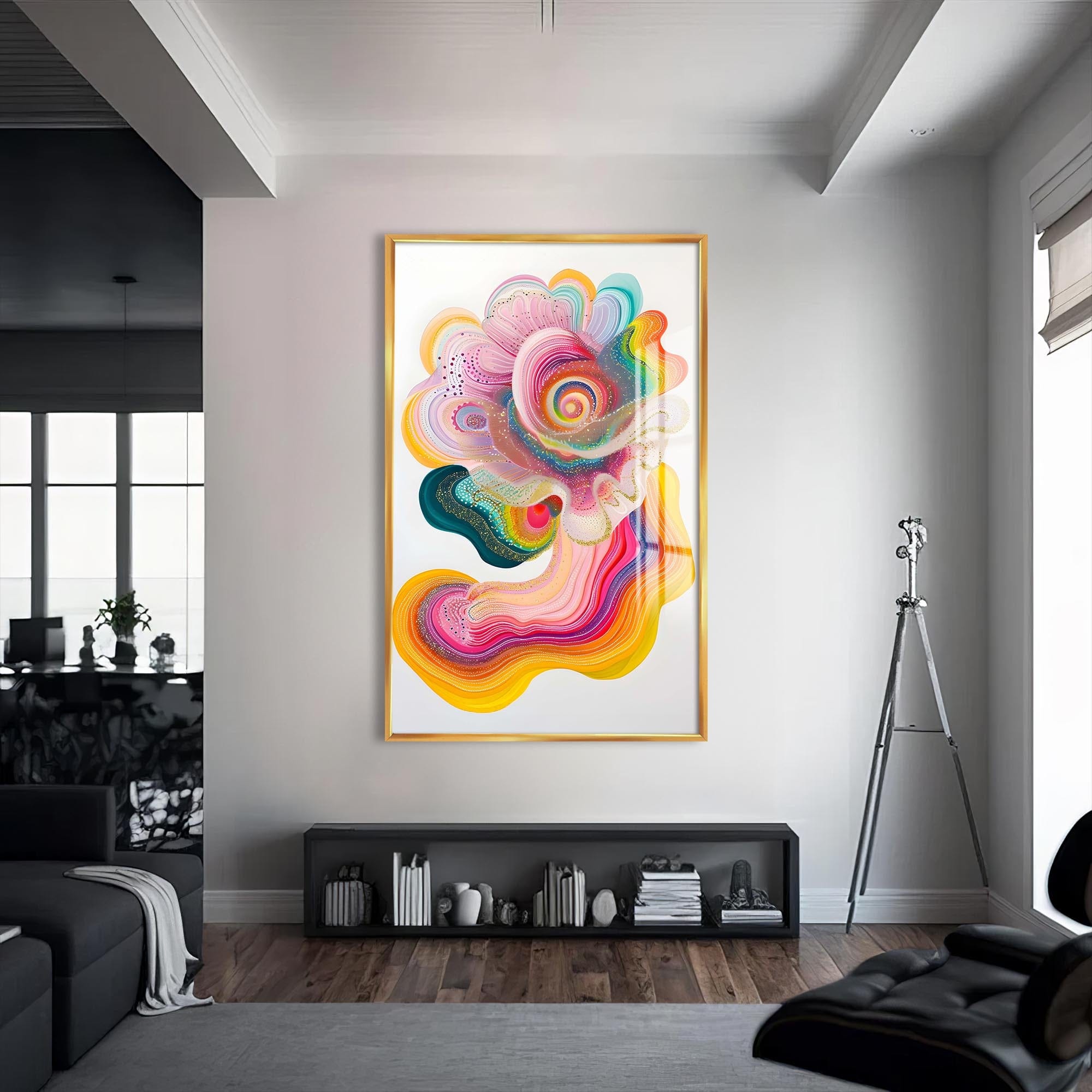 Artronauts Glass Print S | 72x46 cm | 28.3"x18.1" / Gold Colour Bloom- Abstract Tempered Glass Wall Art