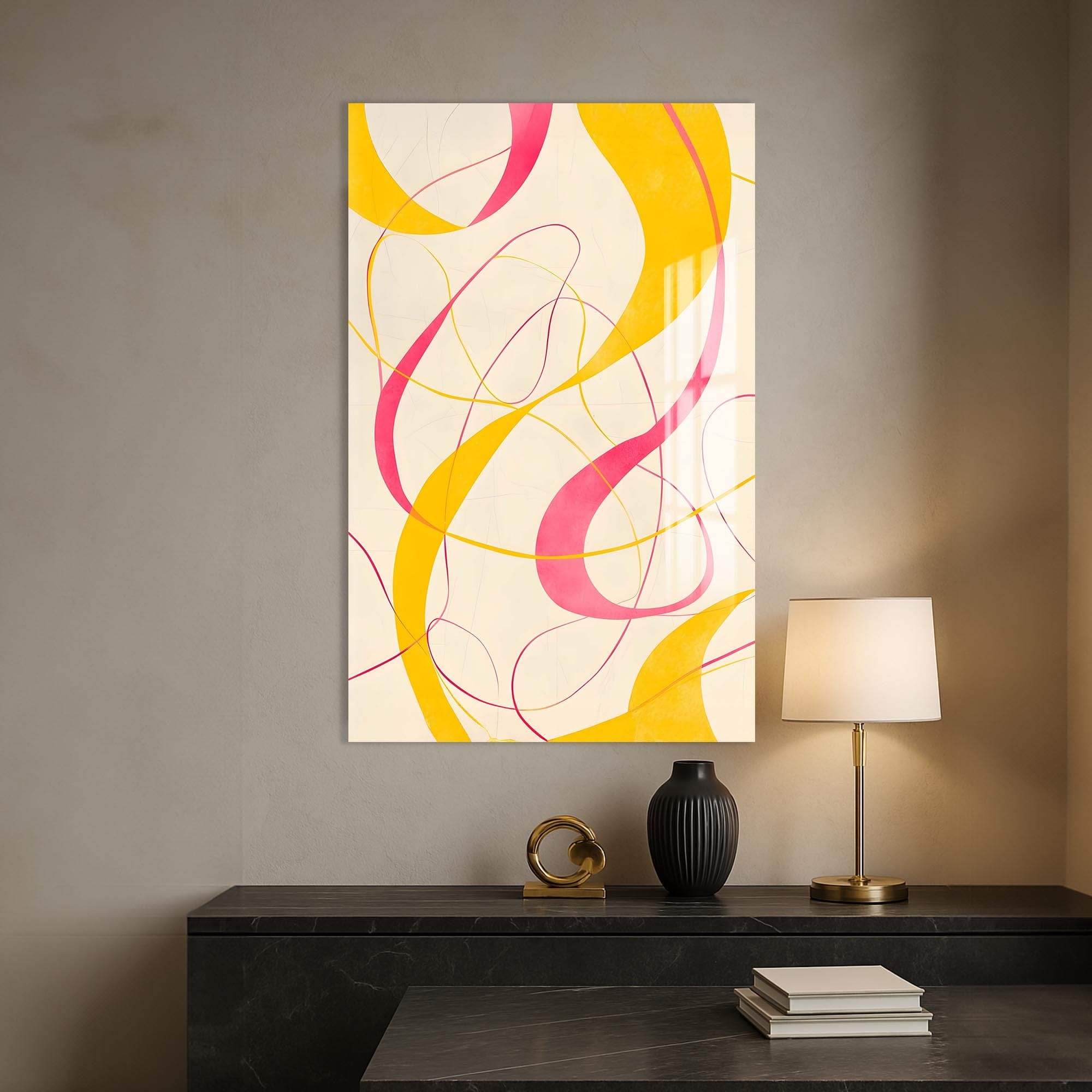 Artronauts Glass Print Yellow&Pink Curves -Abstract Tempered Glass Wall Art