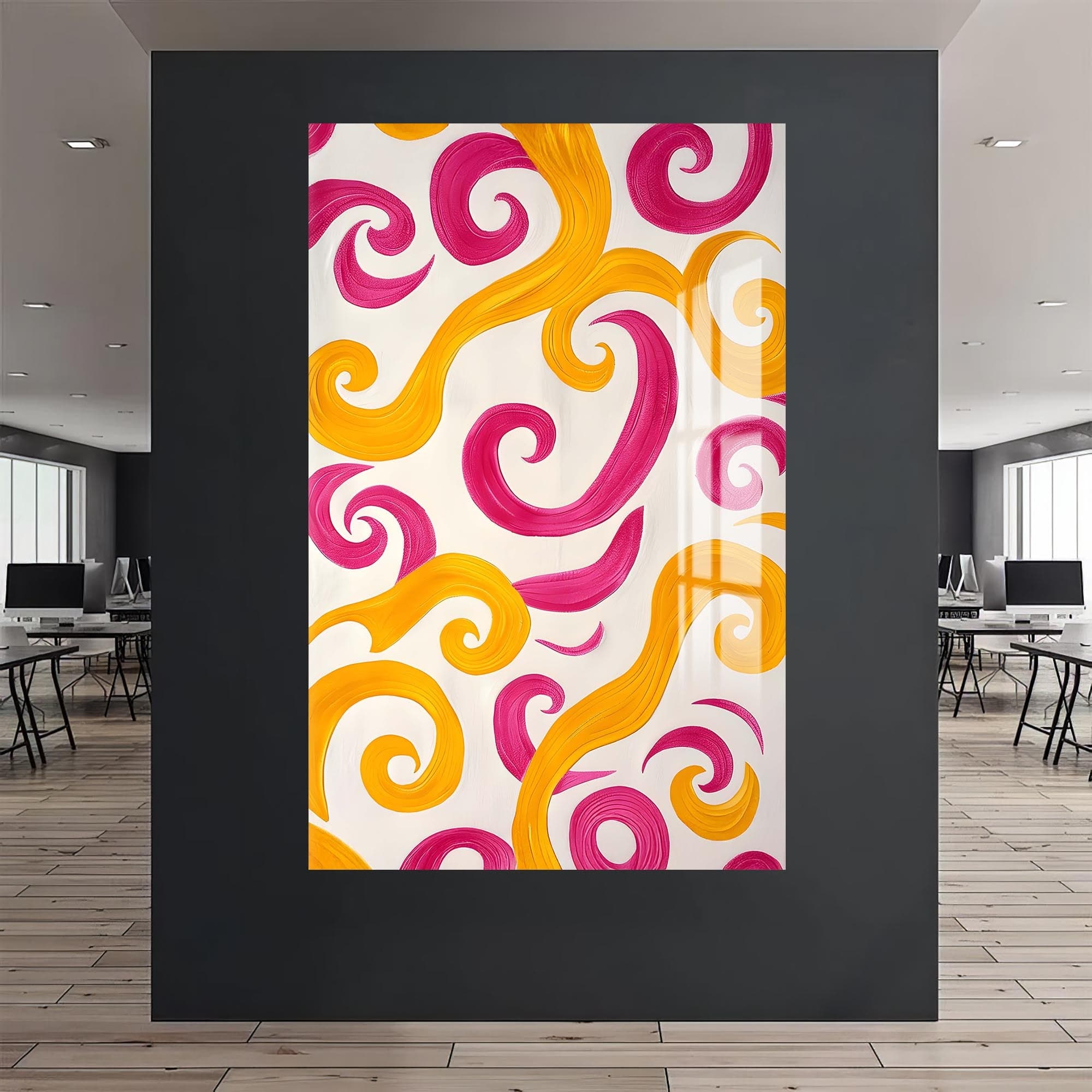 Artronauts Glass Print Pink&Yellow Swirls - Abstract Tempered Glass Wall Art
