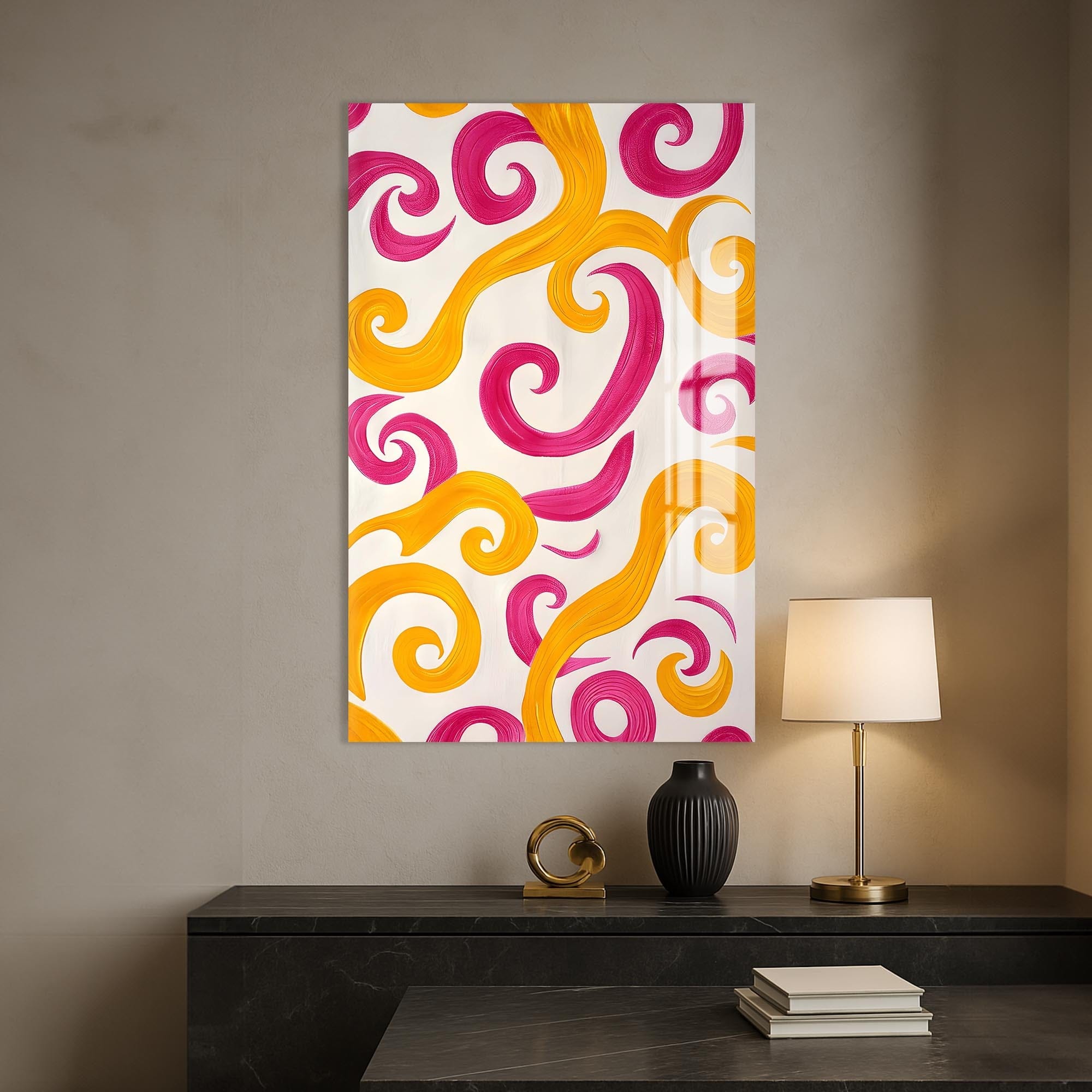 Artronauts Glass Print Pink&Yellow Swirls - Abstract Tempered Glass Wall Art