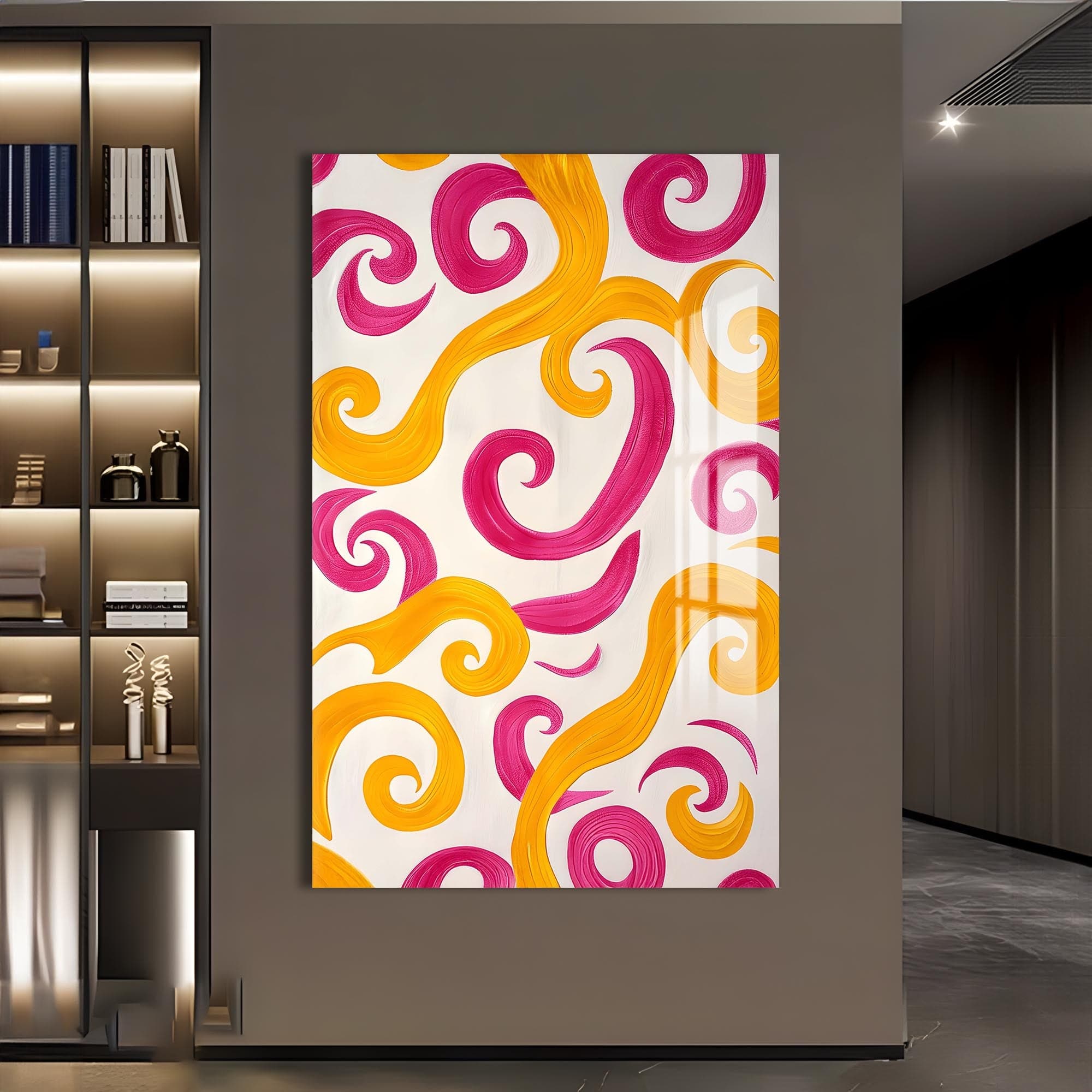 Artronauts Glass Print Pink&Yellow Swirls - Abstract Tempered Glass Wall Art