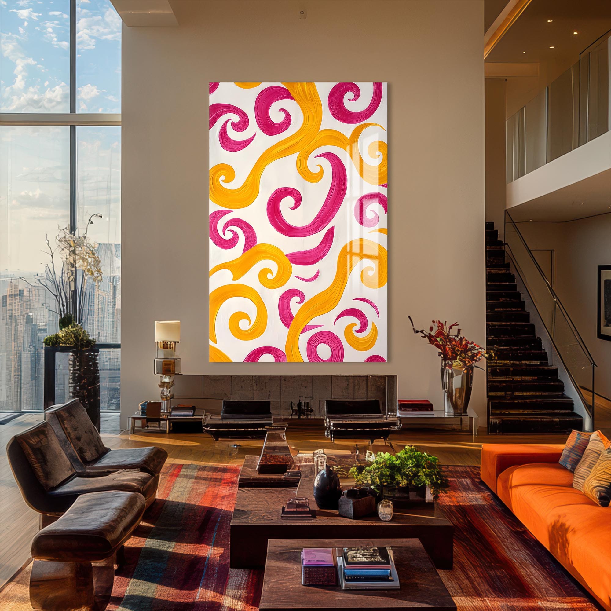 Artronauts Glass Print Pink&Yellow Swirls - Abstract Tempered Glass Wall Art