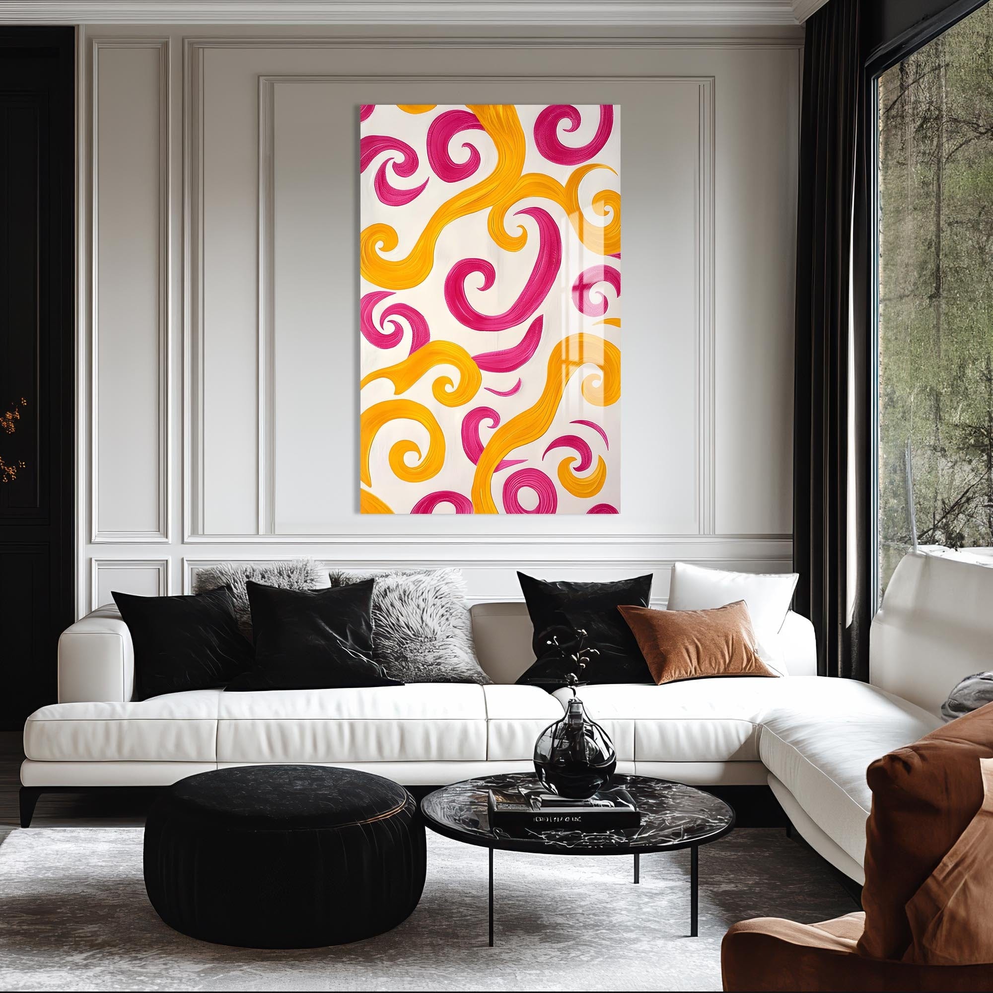 Artronauts Glass Print Pink&Yellow Swirls - Abstract Tempered Glass Wall Art