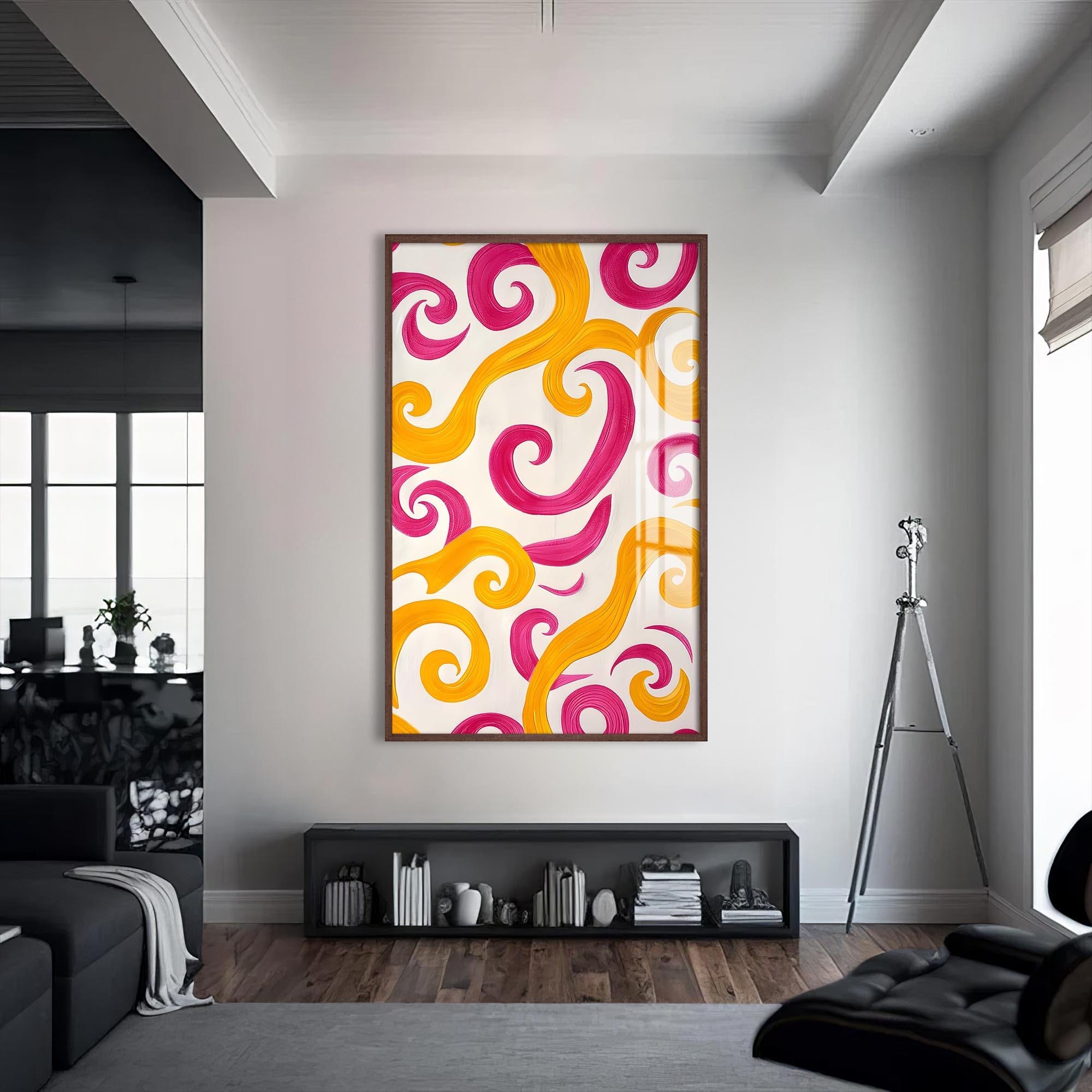 Artronauts Glass Print S | 72x46 cm | 28.3"x18.1" / Walnut Pink&Yellow Swirls - Abstract Tempered Glass Wall Art