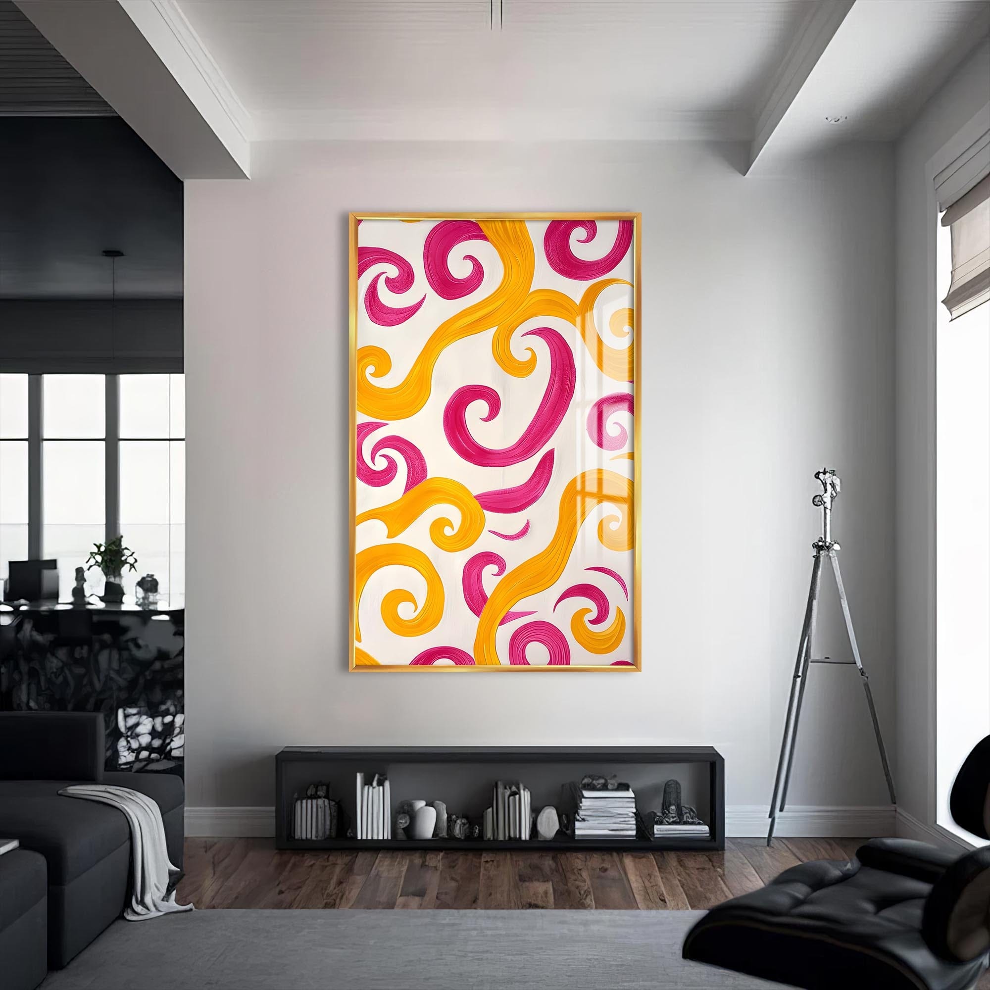 Artronauts Glass Print S | 72x46 cm | 28.3"x18.1" / Gold Pink&Yellow Swirls - Abstract Tempered Glass Wall Art