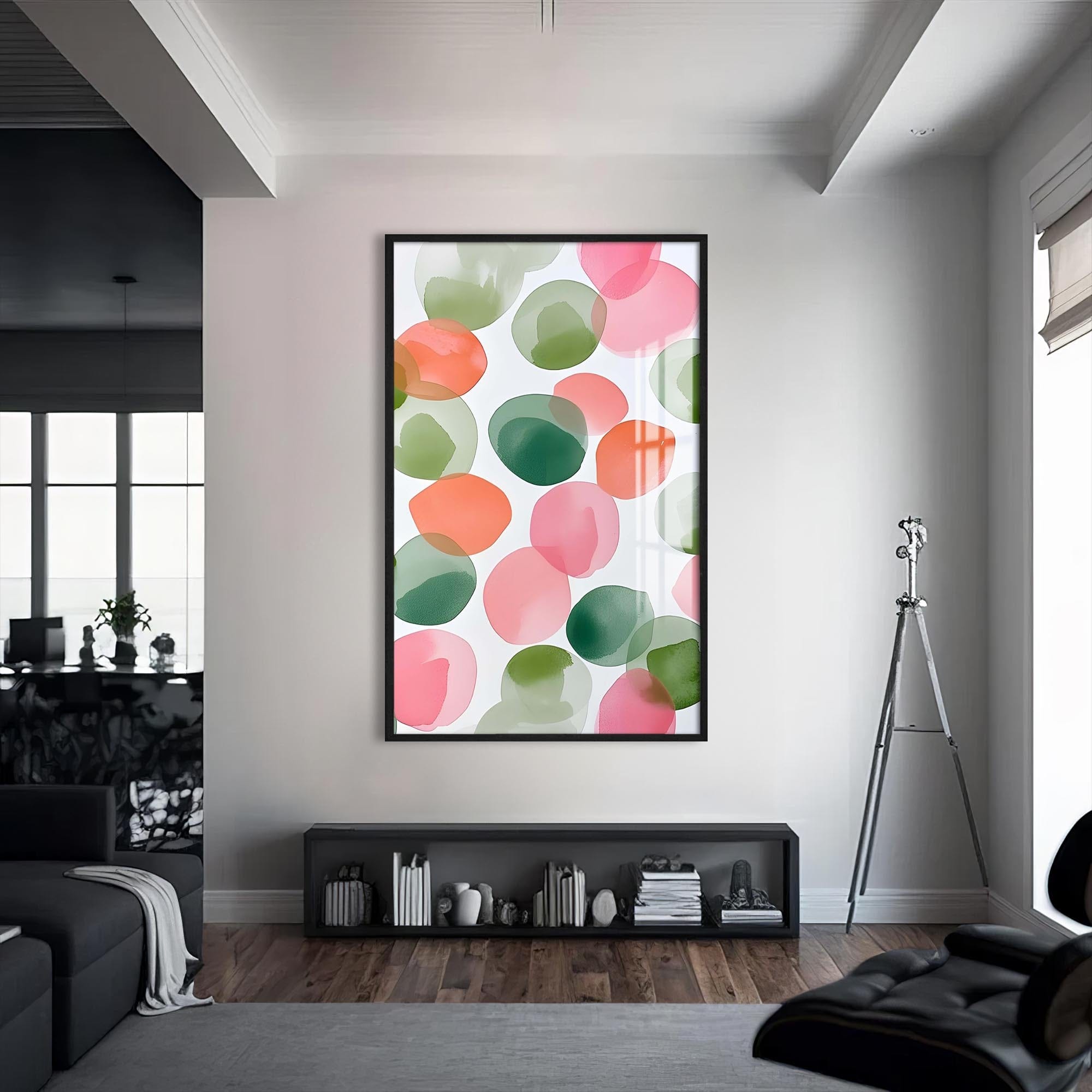 Artronauts Glass Print S | 72x46 cm | 28.3"x18.1" / Black Pastel Bubbles - Abstract Tempered Glass Wall Art