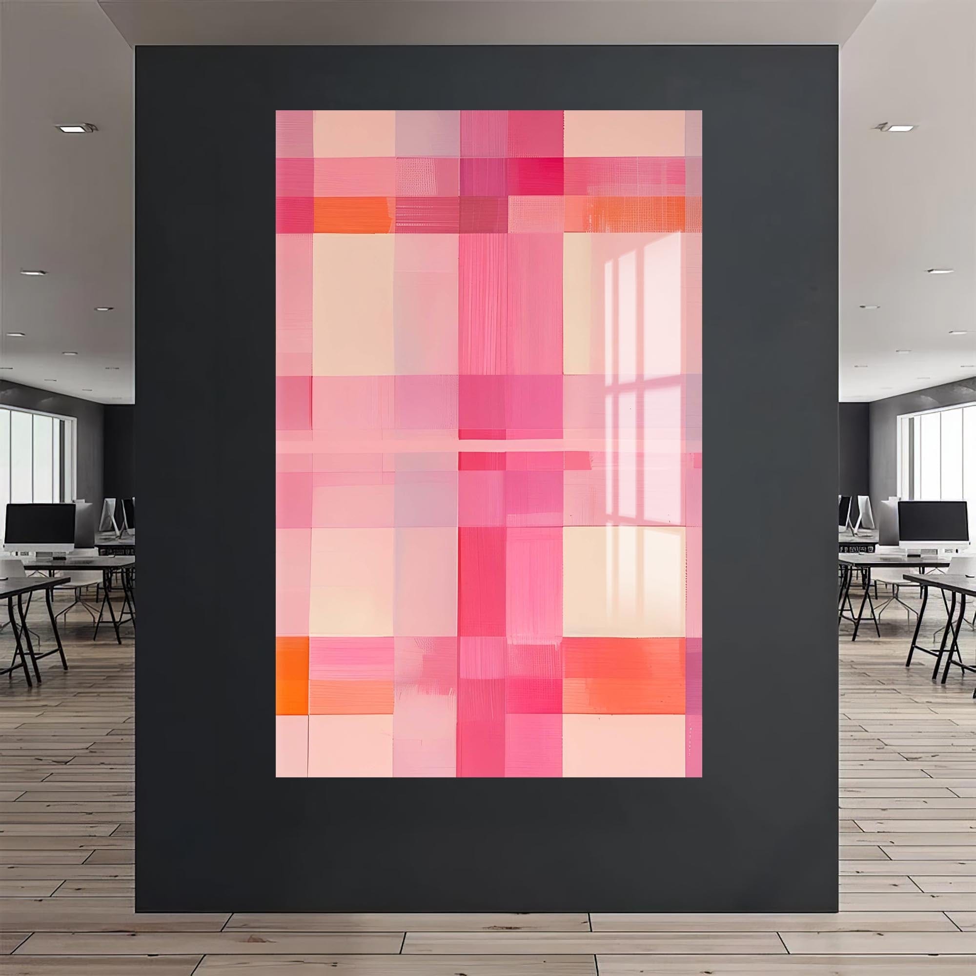 Artronauts Glass Print Pink Grid - Abstract Tempered Glass Wall Art